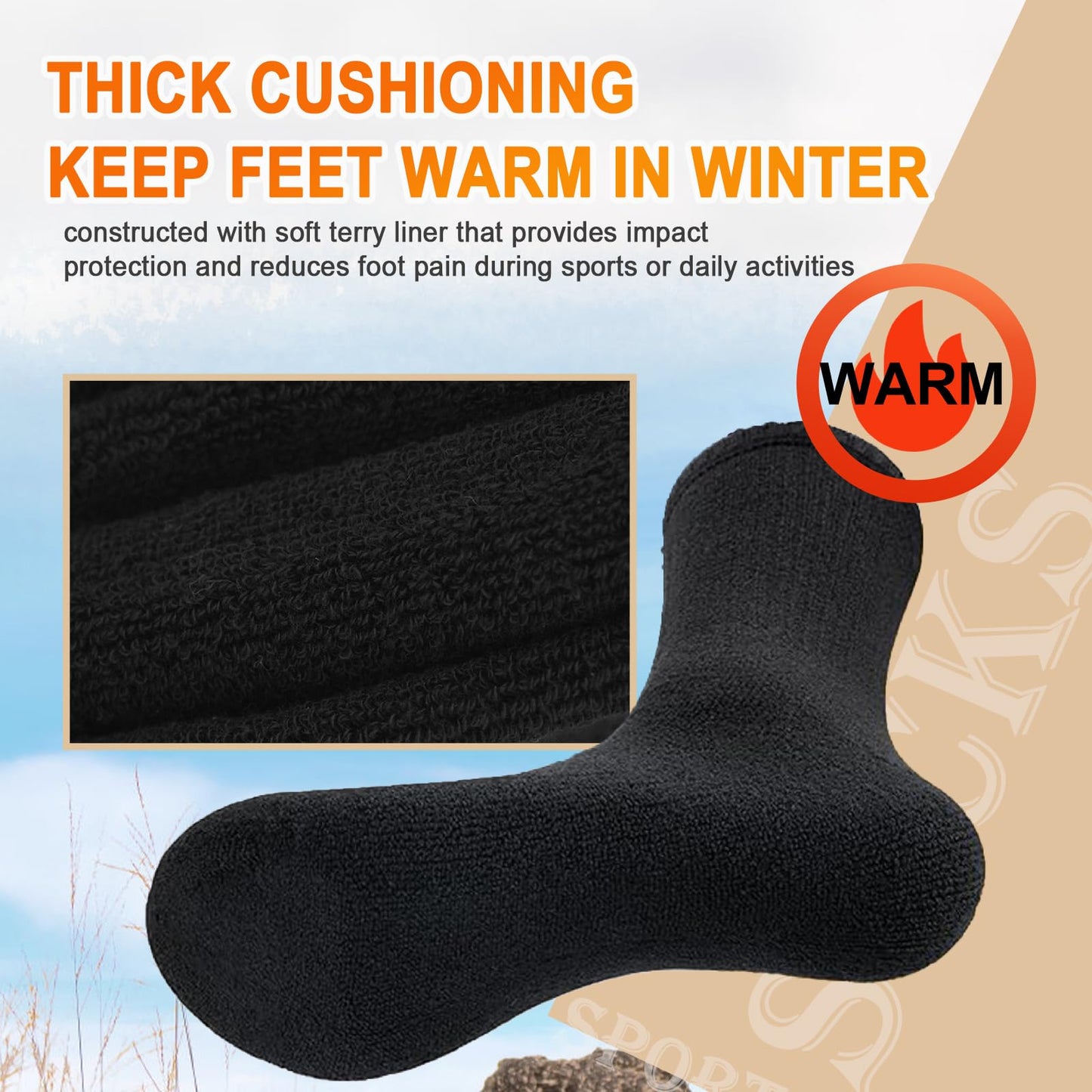 Josnown Mens Wool Hiking Socks 5 Pairs Thick Warm Winter Socks Thermal Cozy Cushion Boot Socks for Cold Weather