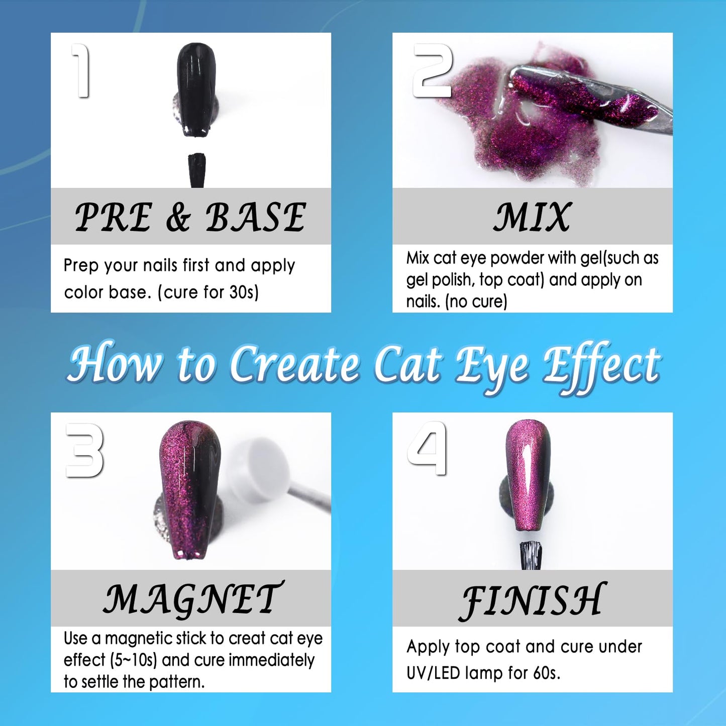 Laza Cat Eye Chrome Nail Powder - Chameleon Magnetic 9D Mirror Effect Pigment Dust - Magic Galaxy Holographic Glitter with Magnetic Stick for Velvet Nail Art - Ocean Eyes