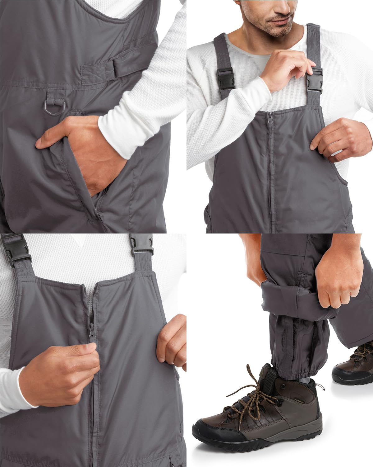 Arctic Hero Men’s Snow Bib – Insulated Waterproof Snow Pants Ski/Snowboard Overalls (S-2XL), Size Large, Grey