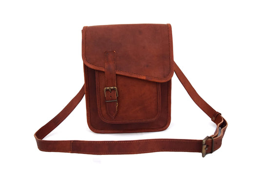 11 inches Genuine Leather Messenger Crossbody Bag Men Women Unisex Teens Satchel Handbag Sling Bags Fits iPad/Tab Mini