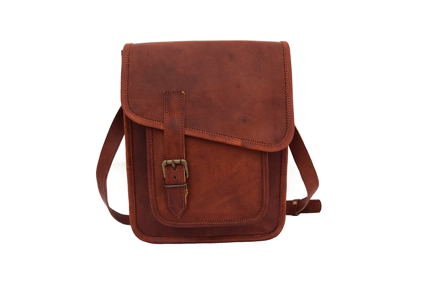 11 inches Genuine Leather Messenger Crossbody Bag Men Women Unisex Teens Satchel Handbag Sling Bags Fits iPad/Tab Mini