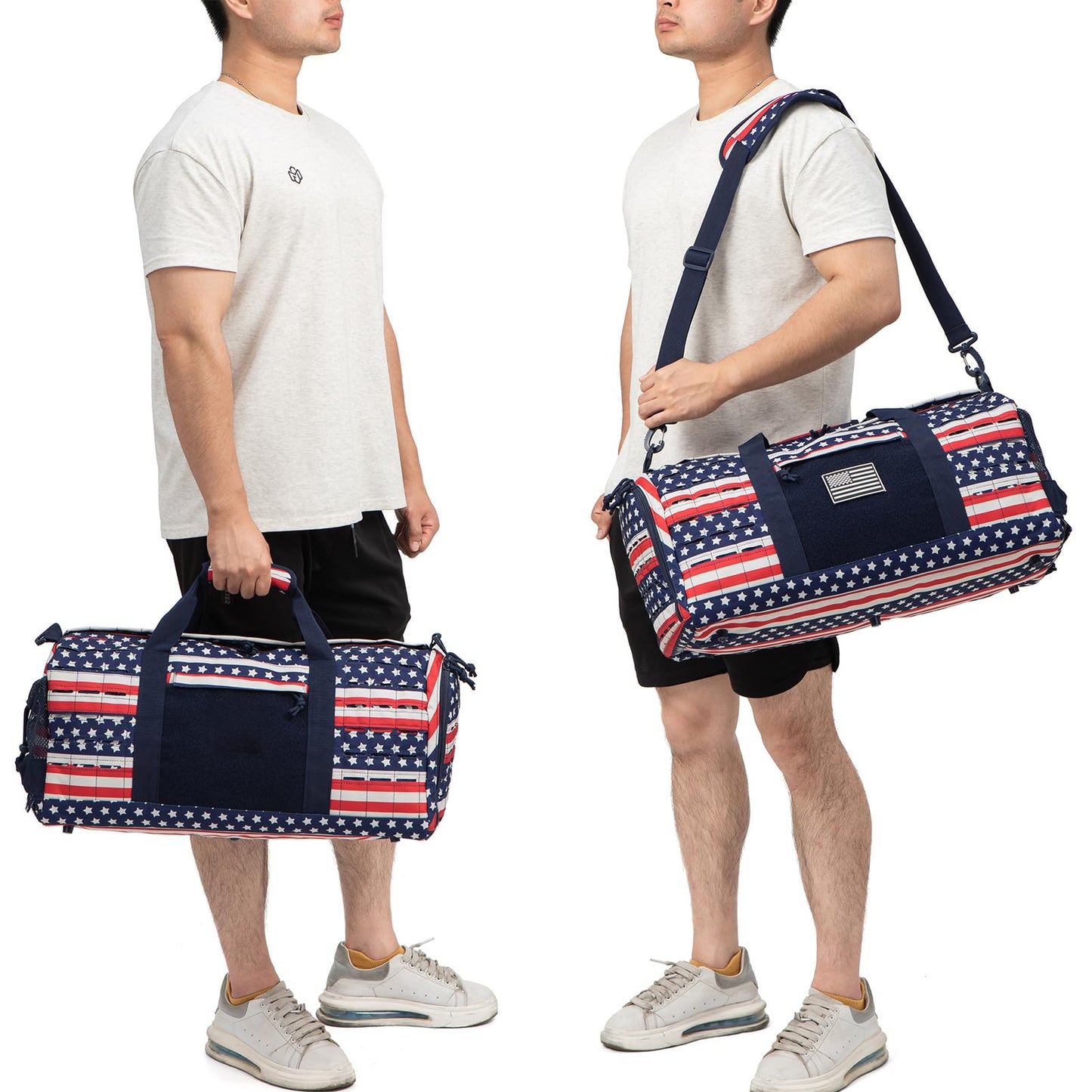 QT&QY 40L Military Tactical Duffel Bag For Men Sport Gym Bag Fitness Tote Travel Duffel Bags Training Workout Bag With Shoe Compartment Basketball Football Weekender Bag patriot Star Spangled