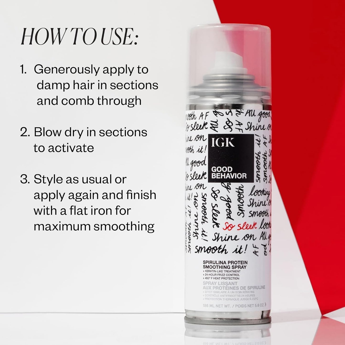 IGK GOOD BEHAVIOR Spirulina Protein Smoothing Spray Travel Bundle | Keratin Like Treatment + Frizz Control + Heat Protectant | Vegan + Cruelty Free | (5.6 Oz + 2.4 Oz)