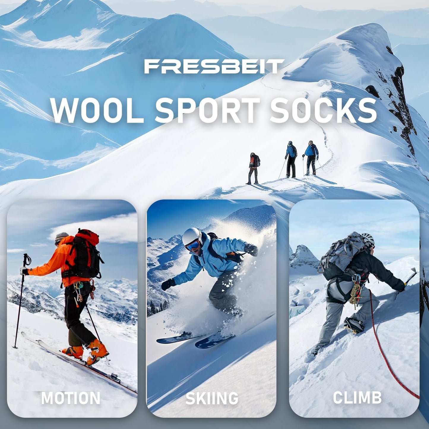 FRESBEIT Merino Wool Socks For Running 5 Pairs Winter Thick Warm Socks Thermal Shock-Absorbing Athletic Socks For Men 7-13
