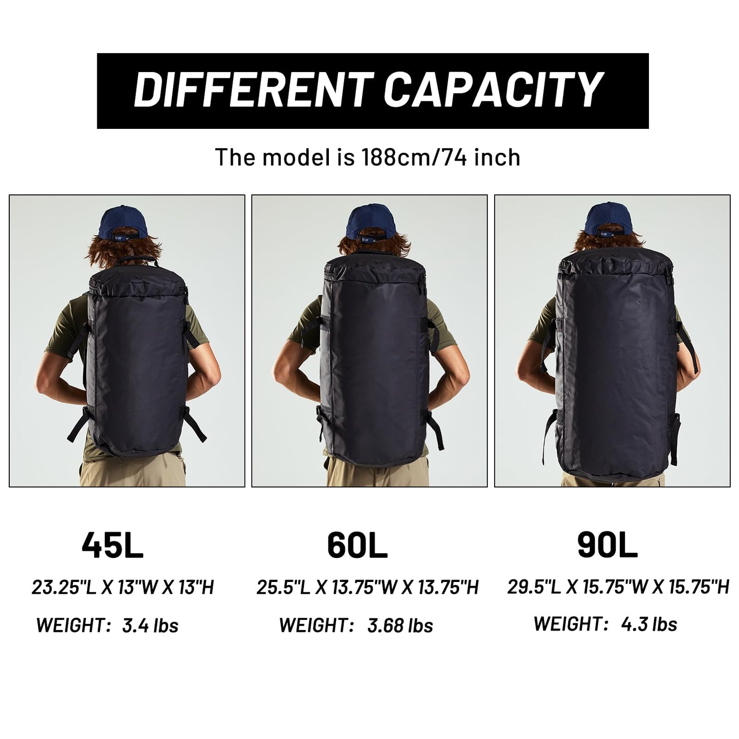 MIER Large Duffel Backpack Sports Gym Bag with Shoe Compartment, Heavy Duty and Water Resistant, Black, 90L