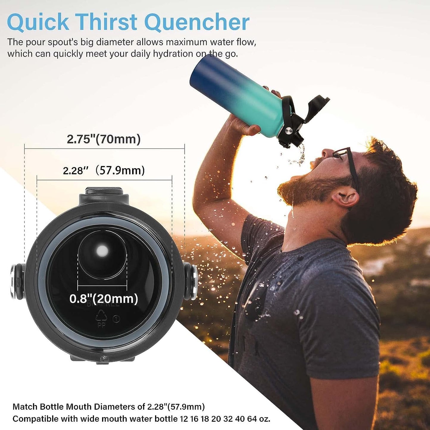 EIPOSAU Spout Lid and Straw Lid for Hydro Flask Wide Mouth 12 16 18 20 32 40 64 oz, Auto Flip Lid for Simple Modern, Fits for Iron Flask and Other Brands, Replacement Lid with Straw and Brushes, 2Pack