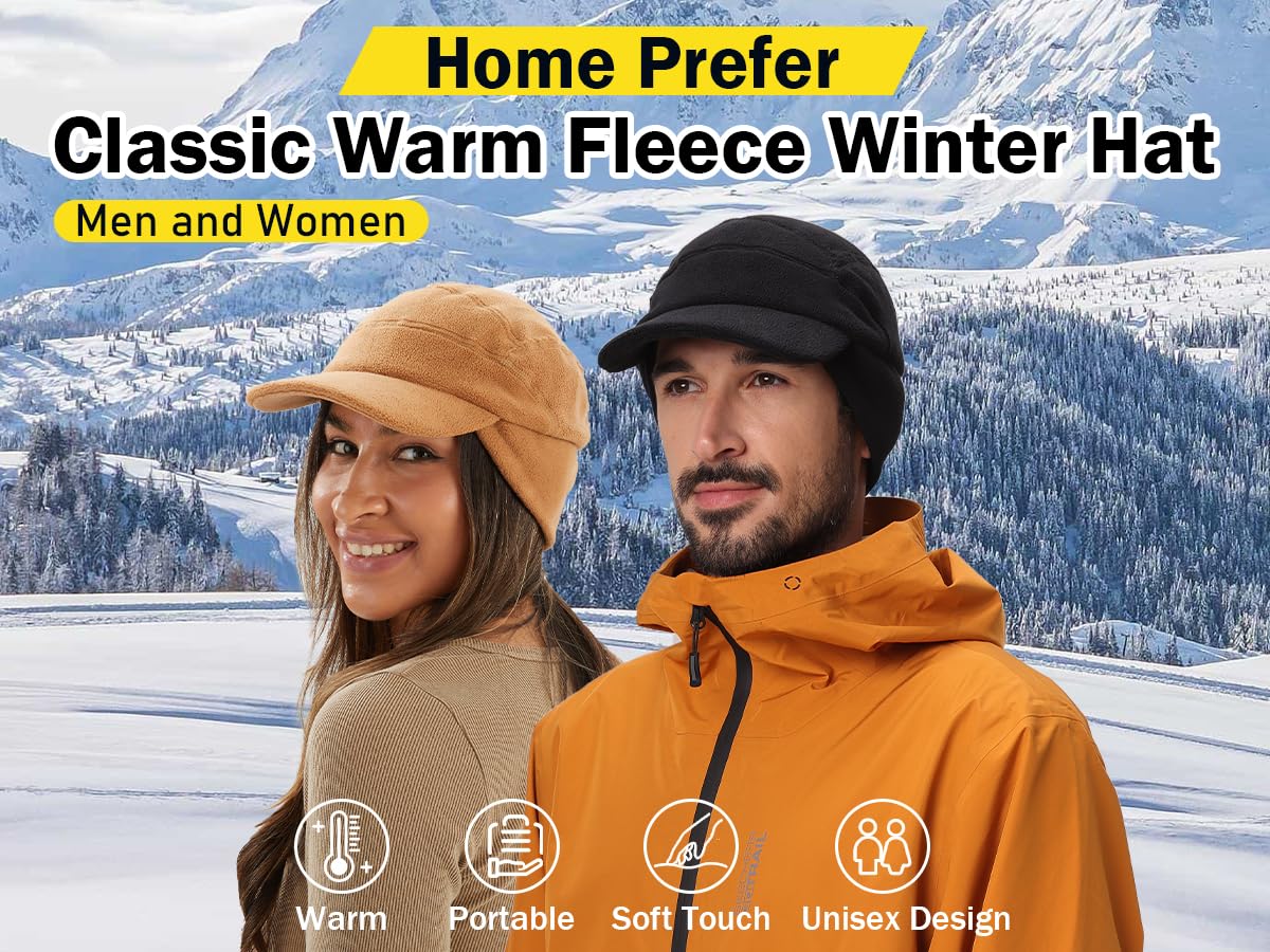 Home Prefer Mens Winter Hat Fleece Beanie Cap Sports Earflaps Beanie Hat for Men Black