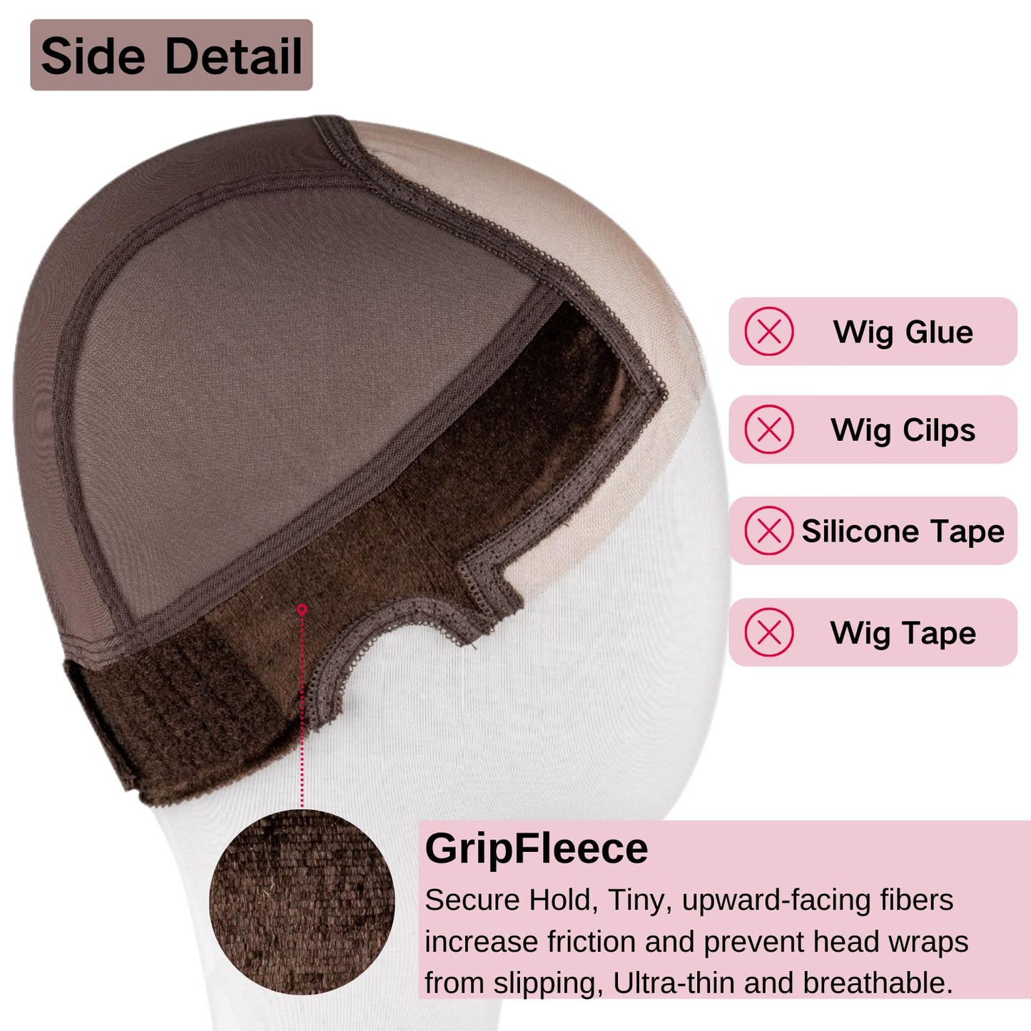 Lace Wig Grip Cap for Women - Small Size Snug Fit 4x5 Transparent Swiss Lace Non-slip Glueless Wig Gripper with Ear-Cutouts Adjustable Velcro Headband (Brown)