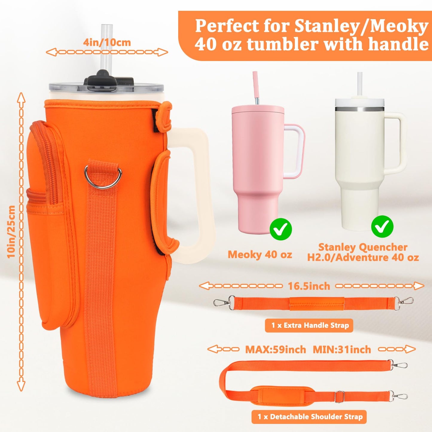 Water Bottle Carrier Bag with Phone Pocket Compatible with Stanley/Meoky 40 oz Tumbler with Handle,Neoprene Water Bottle Holder Pouch with Adjustable Strap Compatible with Stanley Cup Accessories