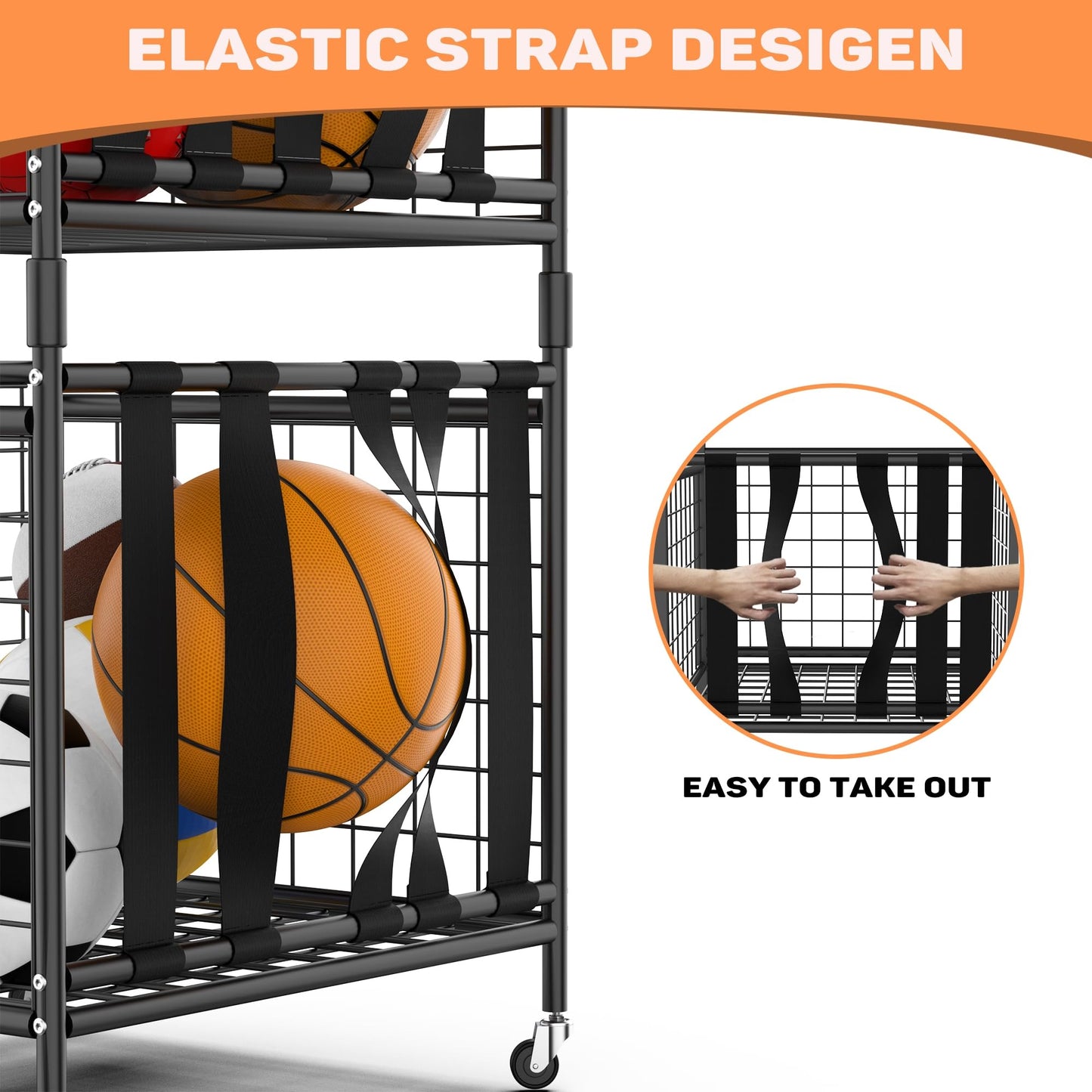 WALMANN Garage Ball Storage, Sports Ball and Sport Equipment Organizer Ball Storage Rack Indoor/Outdoor Rolling Ball/Toy Storage Cart