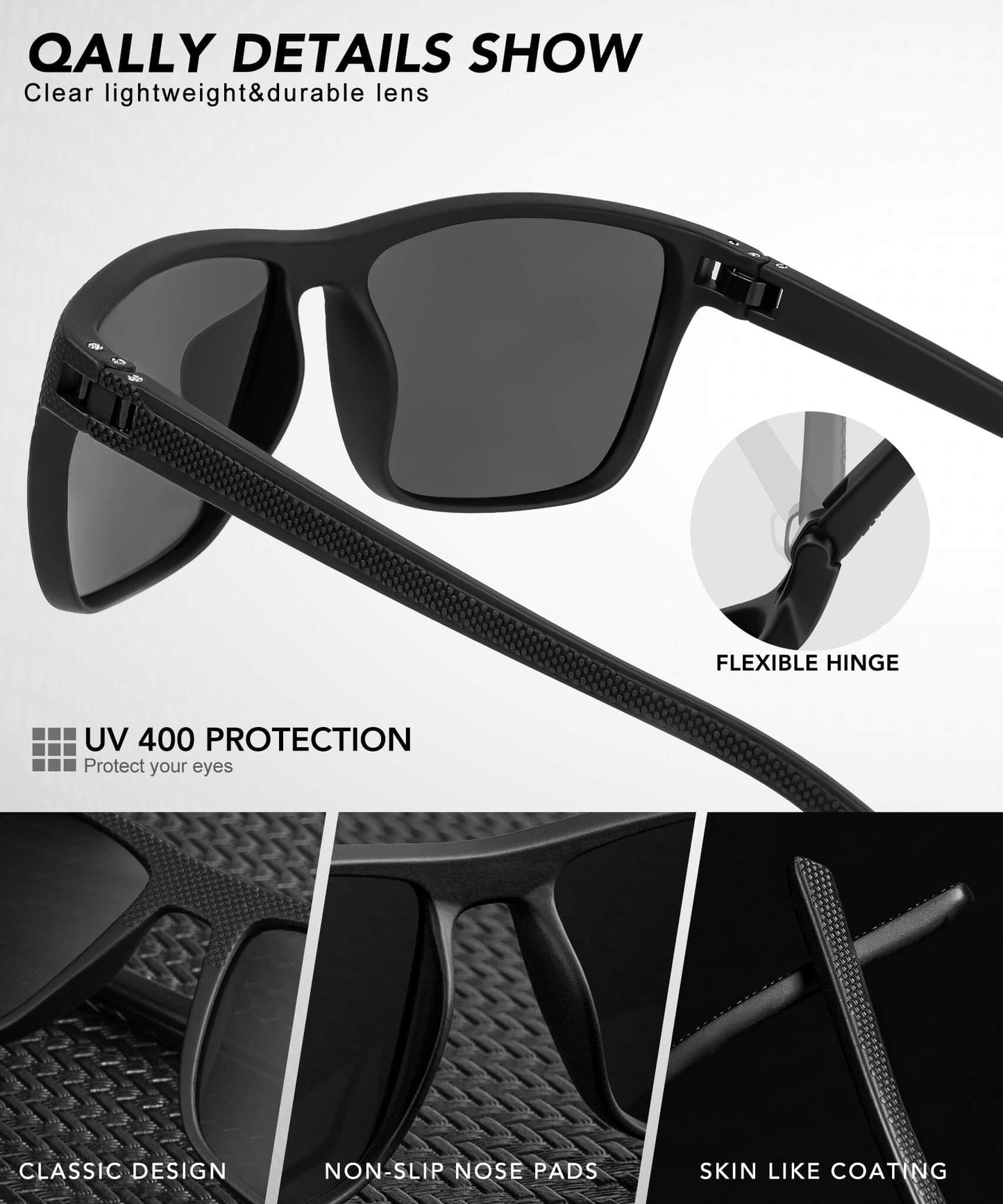 QALLY Polarized Sunglasses Men, Mens Sunglasses Polarized UV protection Lightweight Sun Glasses for Driving Fishing Golf