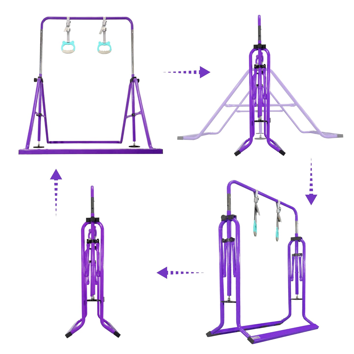 PreGymnastic Updated Folding Gymnastics Bar with Rings, Foldable Kip Bar with Sturdier Base, Gymnasitc Training Bar for Kids Ages 3-10, Gymnastic Horizontal Bars, Home Gym Equipment for Boys Girls