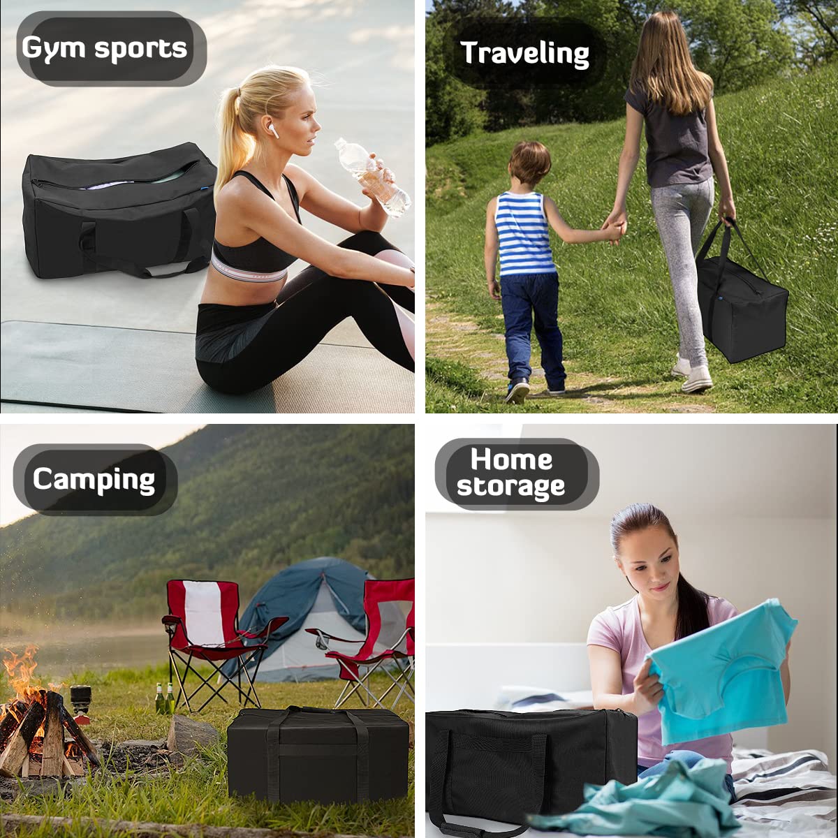 INFANZIA 2PCS 24x12x12 inches Sports Duffle Bag, Large Travel Duffel Tote Bag with Trolley Sleeve, Water Resistant Durable Zipper Weekender Overnight Luggage Bag for Men