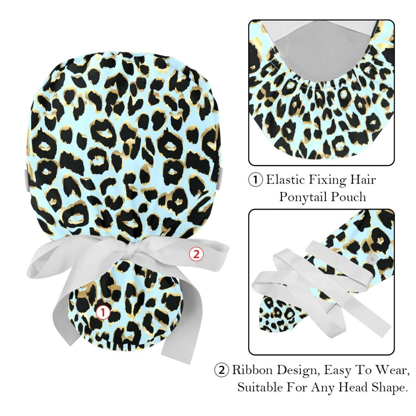 Generic 2 Packs Leopard Unisex Scrub Caps Surgical Women with Button Adjustable Hats Surgical Caps for Women