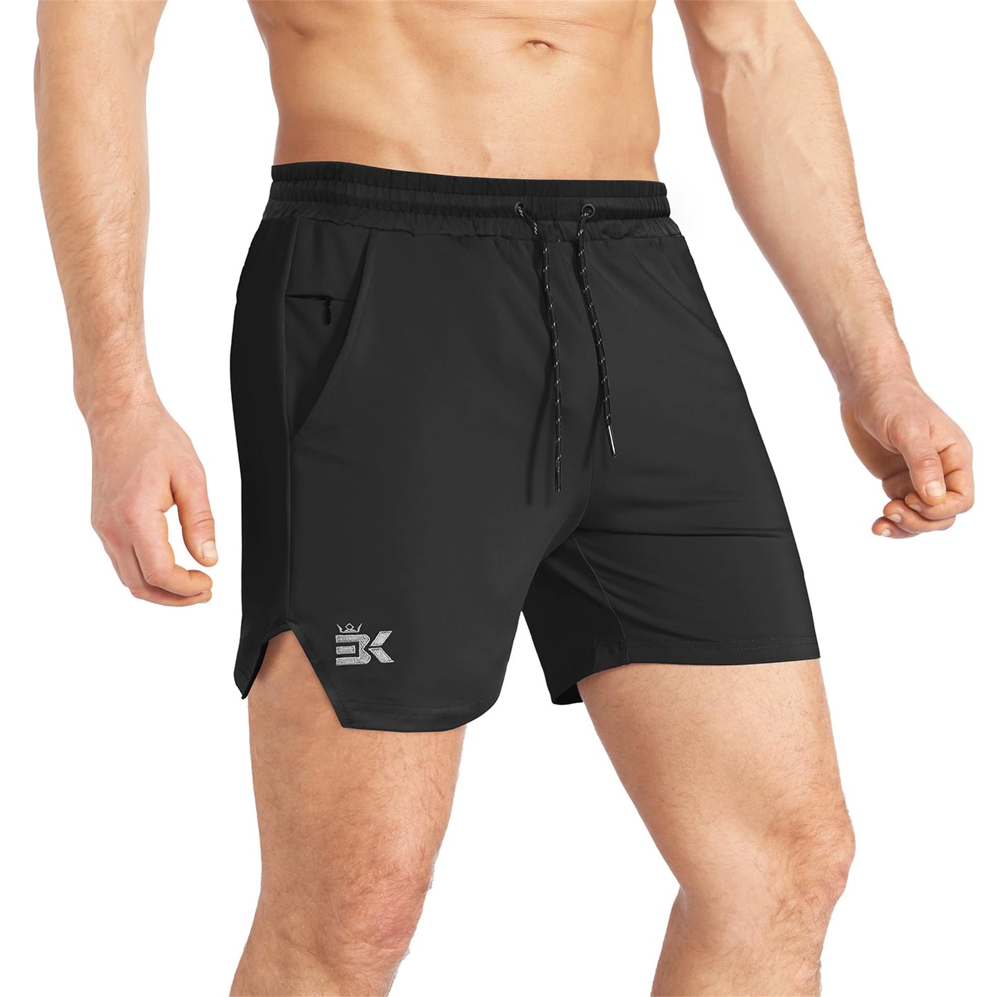 BROKIG Mens Inzip Lightweight Gym Workout Shorts, Athletic Short Shorts Fitted Lifting Shorts with Zipper Pockets(XX-Large,Black+Light Gray)