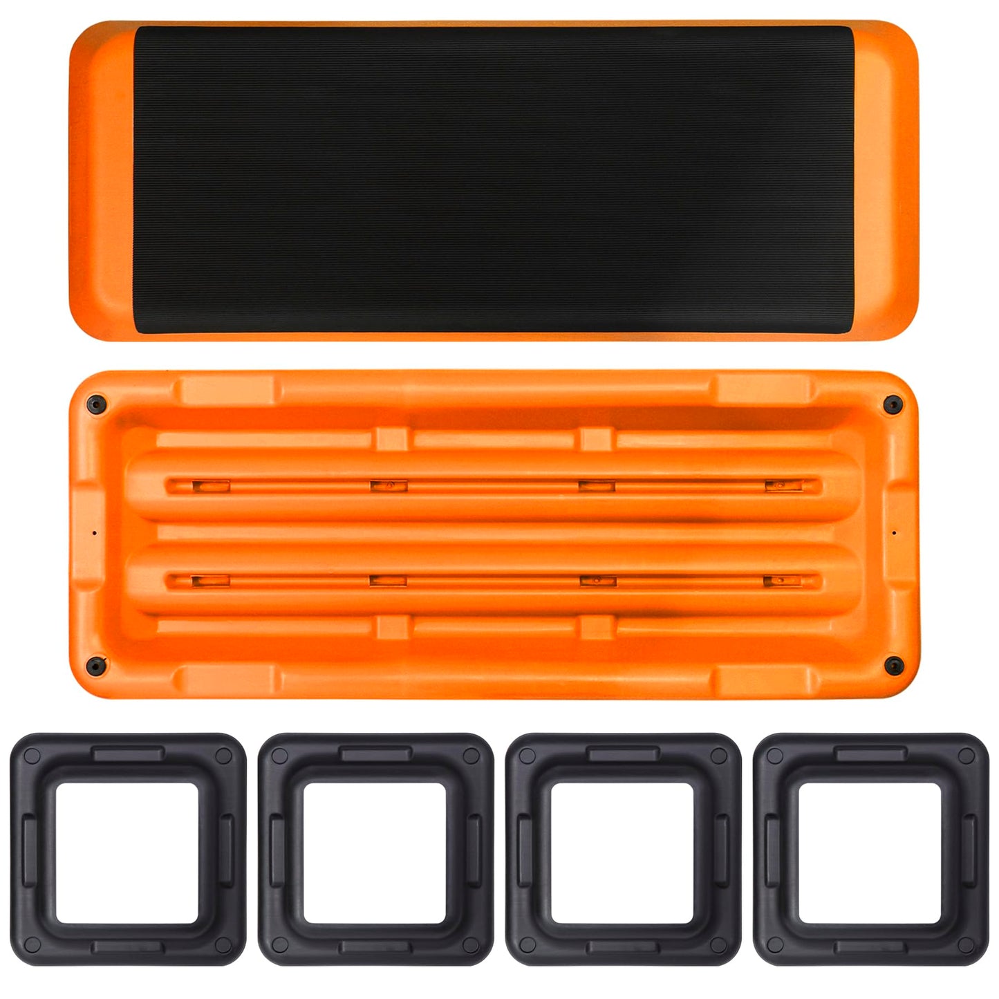 Oteymart 43'' Exercise Step Platform 3 Levels Adjustable Aerobic Stepper with 4 Extra Risers and Anti Slip Surface, Training Workout Equipment for Home&Gym Cardio Strength & Training, Orange