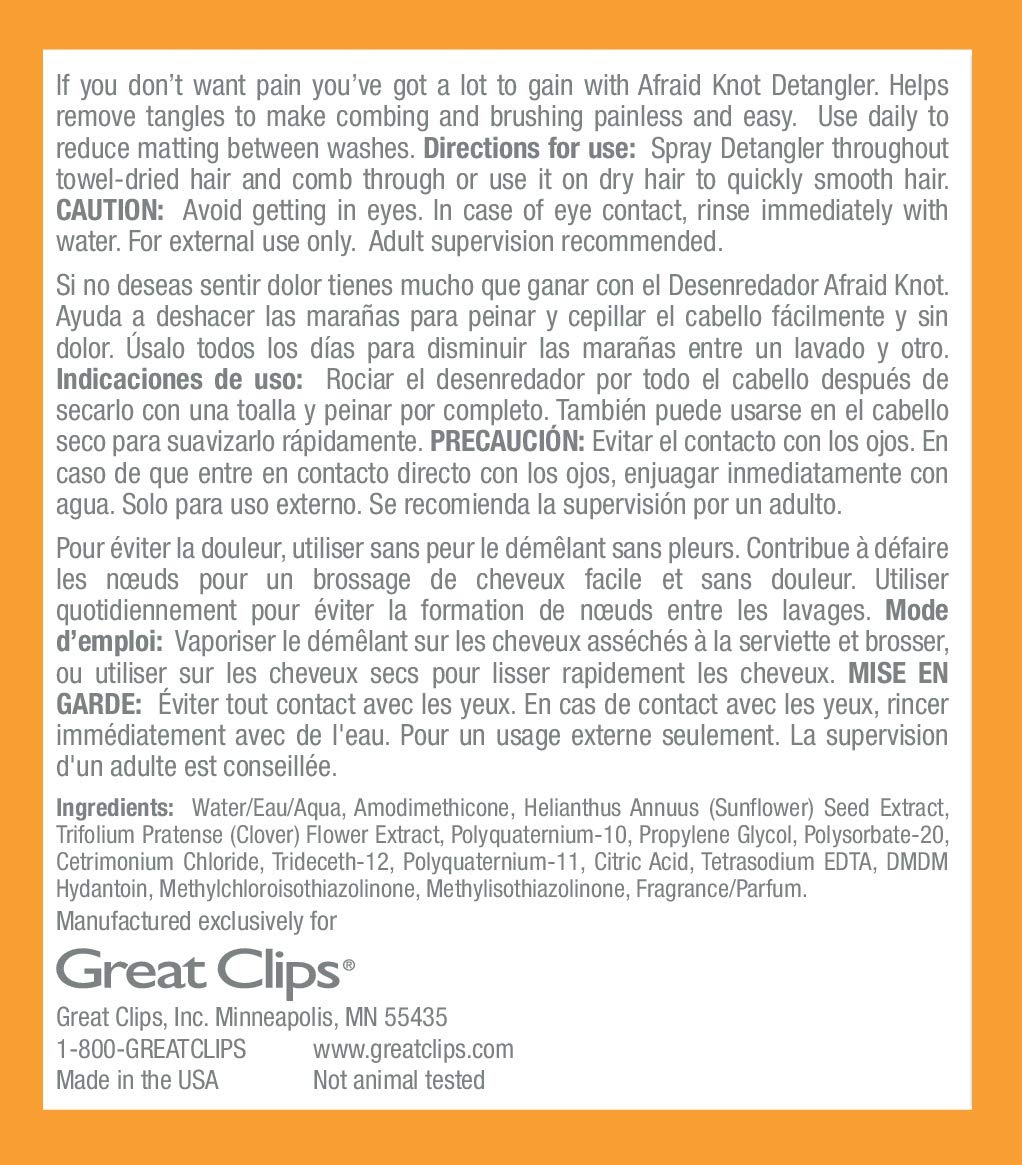 GREAT CLIPS Solutions Kid's Afraid Knot Detangler, 8oz | Light Detangling Spray for Children | Protects & Moisturizes Hair | Recommended for Ages 4-10