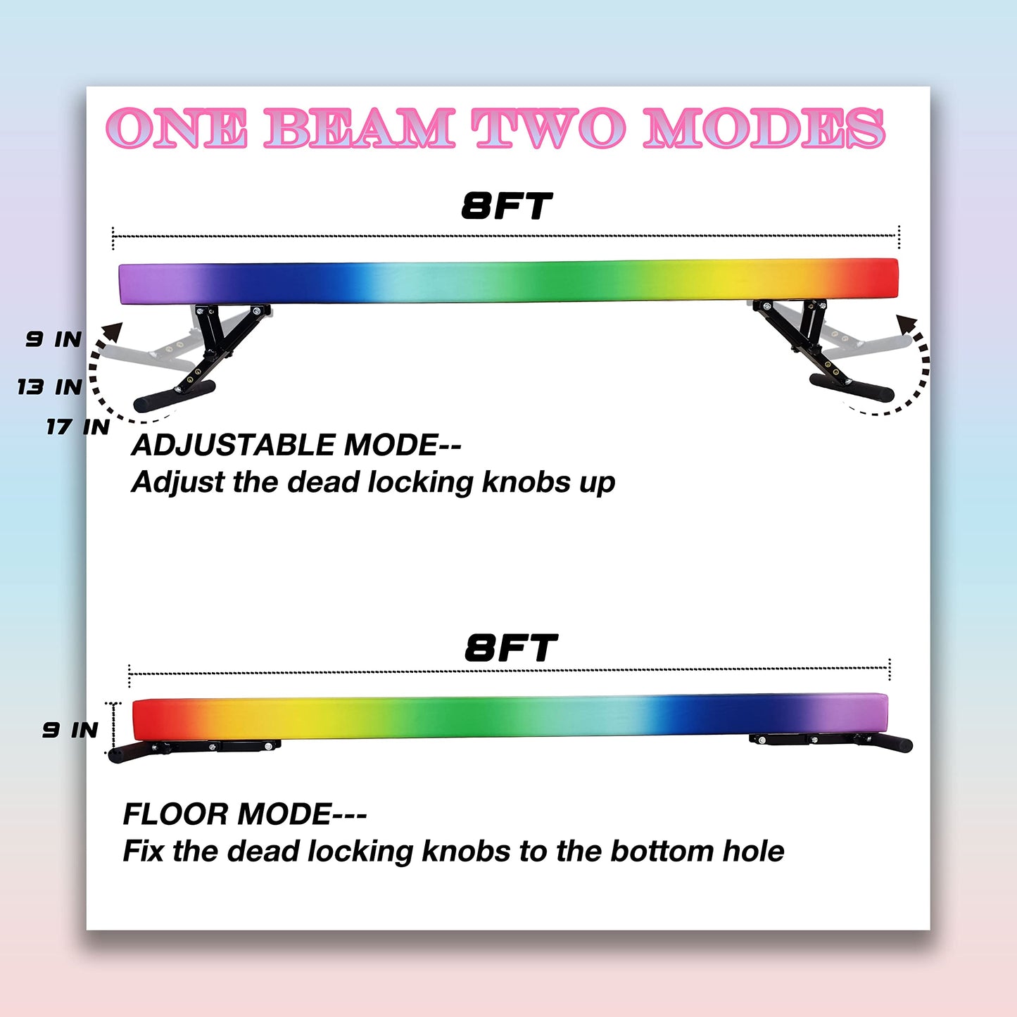 Seliyoo Adjustable Balance Beam,8FT gymnasitcs Beam, Balance Beam for Kids Ages 3-20,high and Lower Floor Beam,Gym Equipment for All Skills Practice at Home