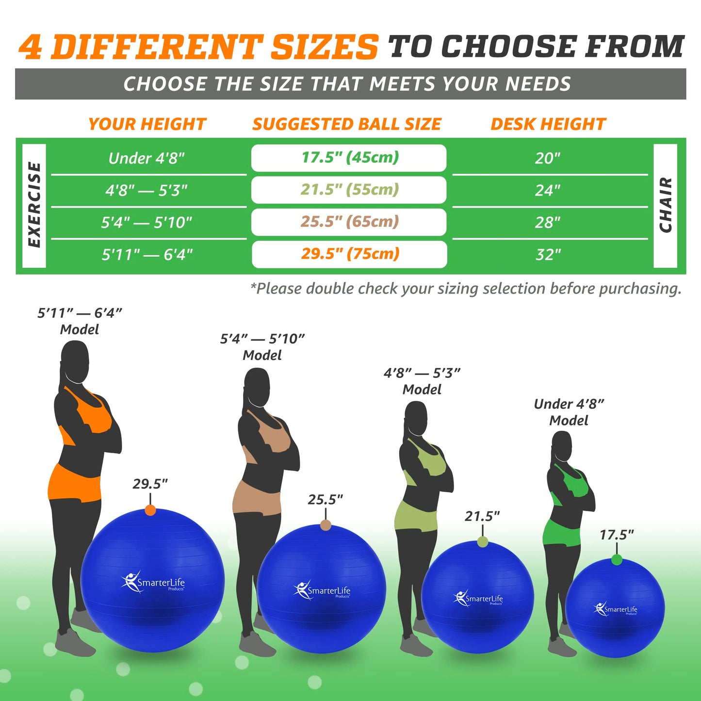 SmarterLife Workout Exercise Ball for Fitness, Yoga, Balance, Stability, or Birthing, Great as Yoga Ball Chair for Office or Exercise Gym Equipment for Home, Non-Slip Design (45 cm, Blue)