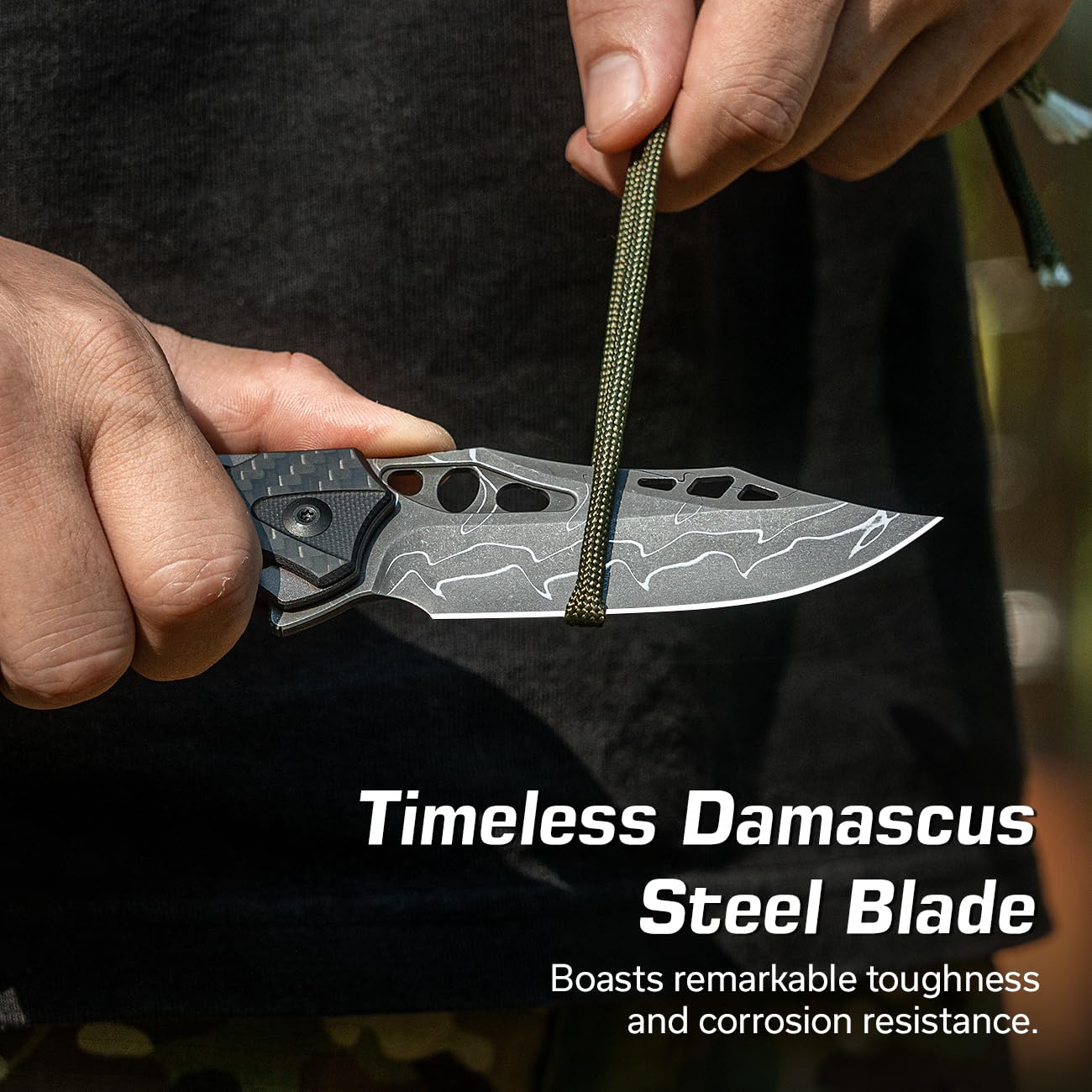 CIVIVI Pocket Knife for Men, Biophase Flipper Tactical Folding Knife, 3.48" Damascus Blade Aluminum with Carbon Fiber G-10 Handle, Lightweight Skeletonized EDC Knife for Camping Hunting, C23083C-DS1