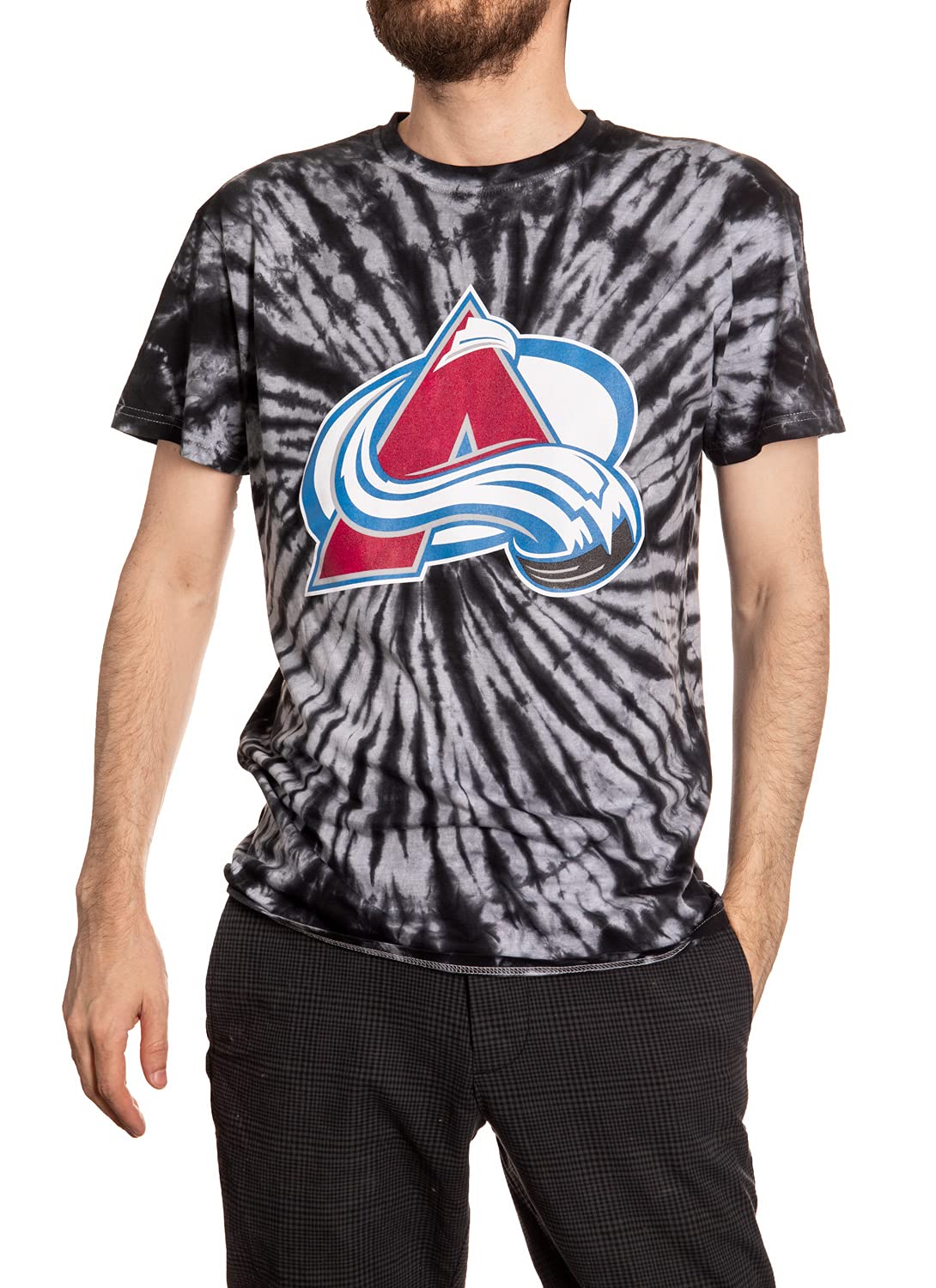 Calhoun NHL Surf & Skate Mens Spiral Tie Dye T-Shirt – The Sunset Collection (Colorado Avalanche, Medium)