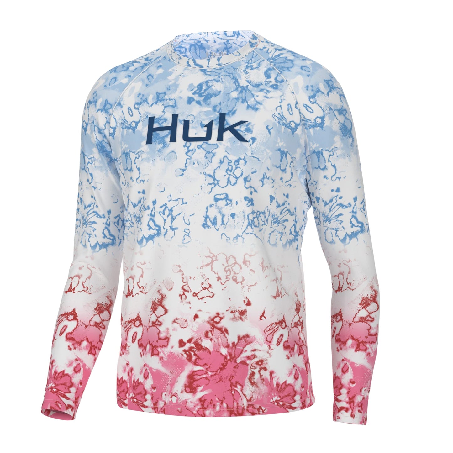 HUK Men's Standard Pursuit Graphic Long Sleeve, Sun Protect Fishing Shirt, Fin America Fade-Crystal Blue, 3X-Large
