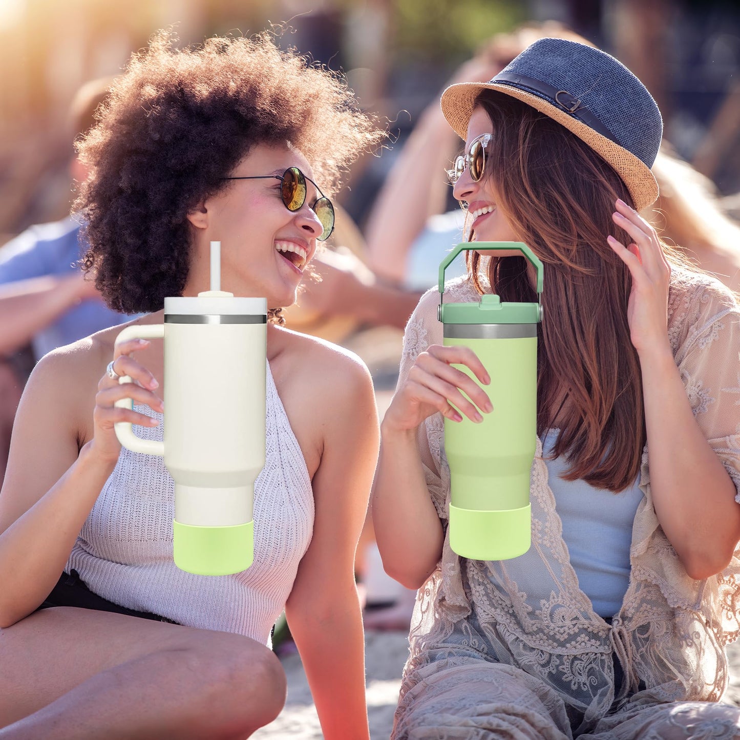 HEYSKAY 2pcs Protective Flask Silicone Boot Base for Stanley Quencher Adventure 40oz & Stanley IceFlow 20oz 30oz Tumbler, and Compatible with 12-24oz Hydro Sport Water Bottles,Yeti and More