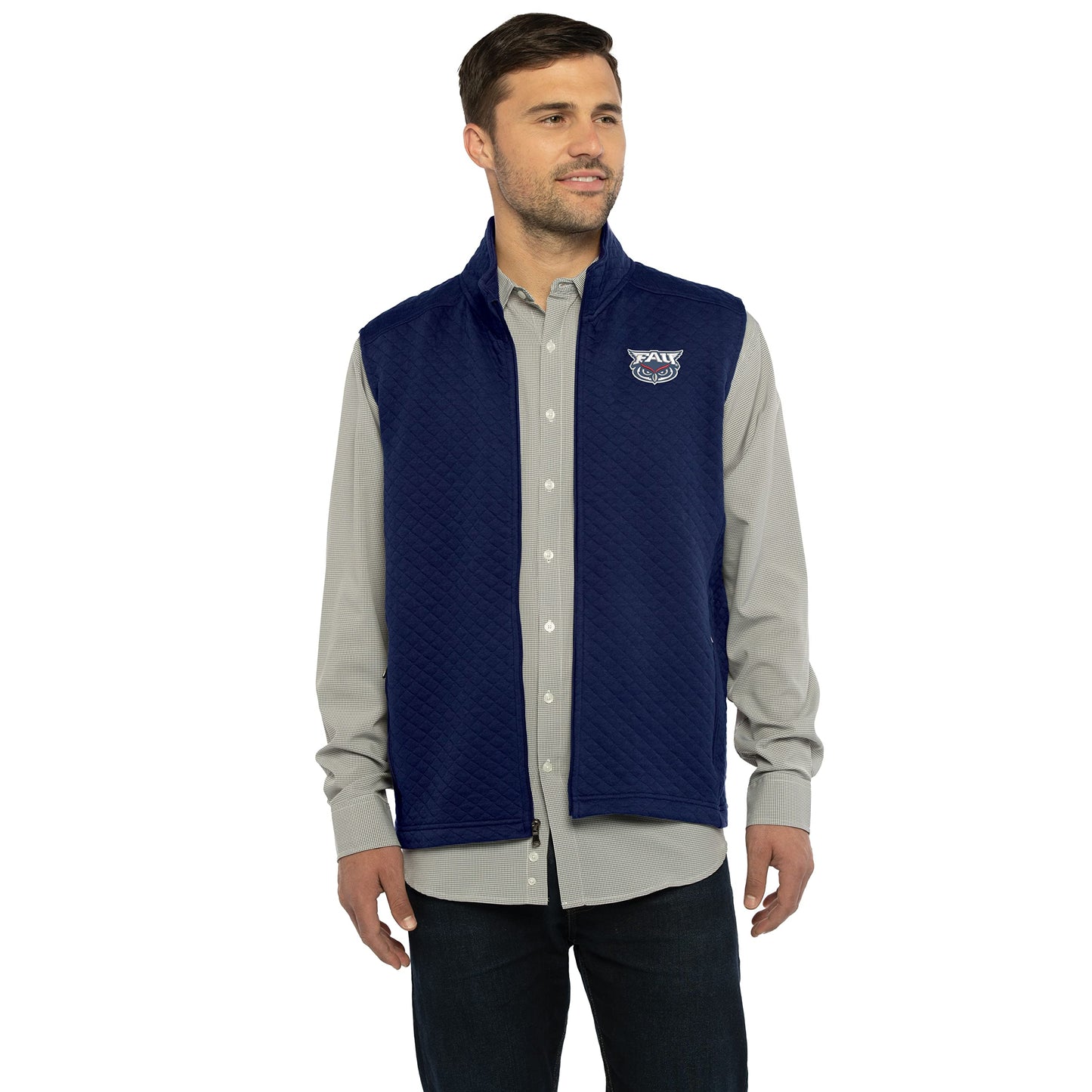 Vantage Apparel Men's Collegiate Full Zip Quilted Vest, Florida Atlantic Owls, X-Large
