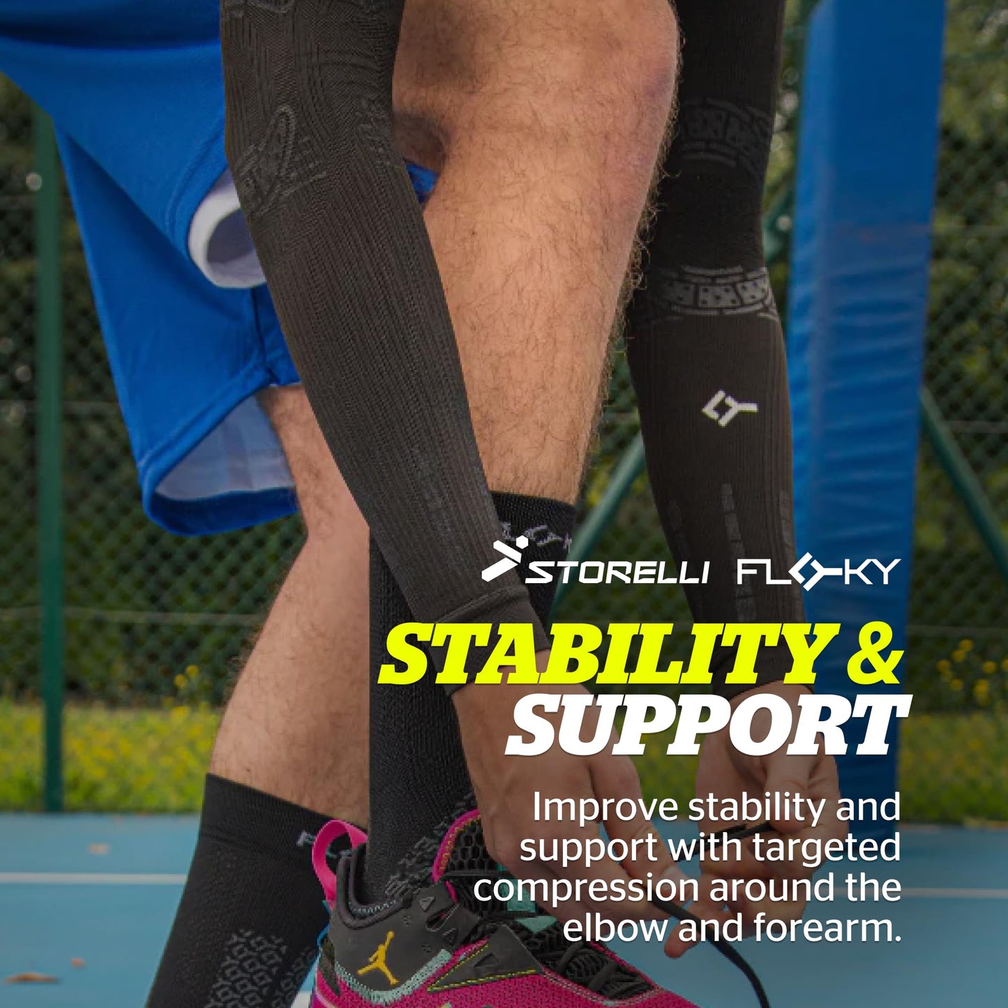 Storelli No Strain Sleeve by Floky, Biomechanical Sleeves, Improve Performance, Protect Against Injuries, Speed Up Recovery, Compression Sleeves, Volleyball, Basketball, Baseball, Unisex, Black, Large