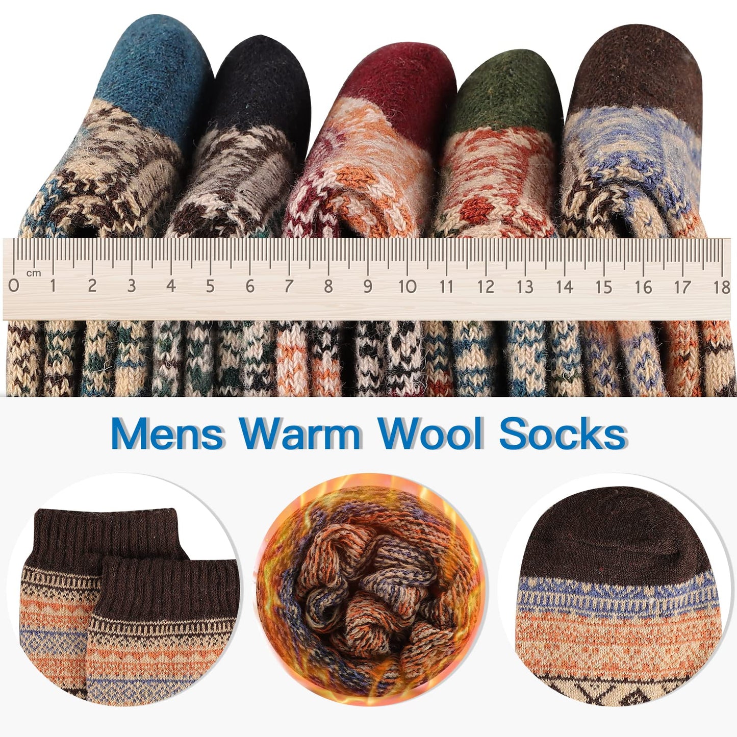 Heatuff Men's Winter Wool Socks Thermal Warm Soft Crew Socks (5 Pairs)