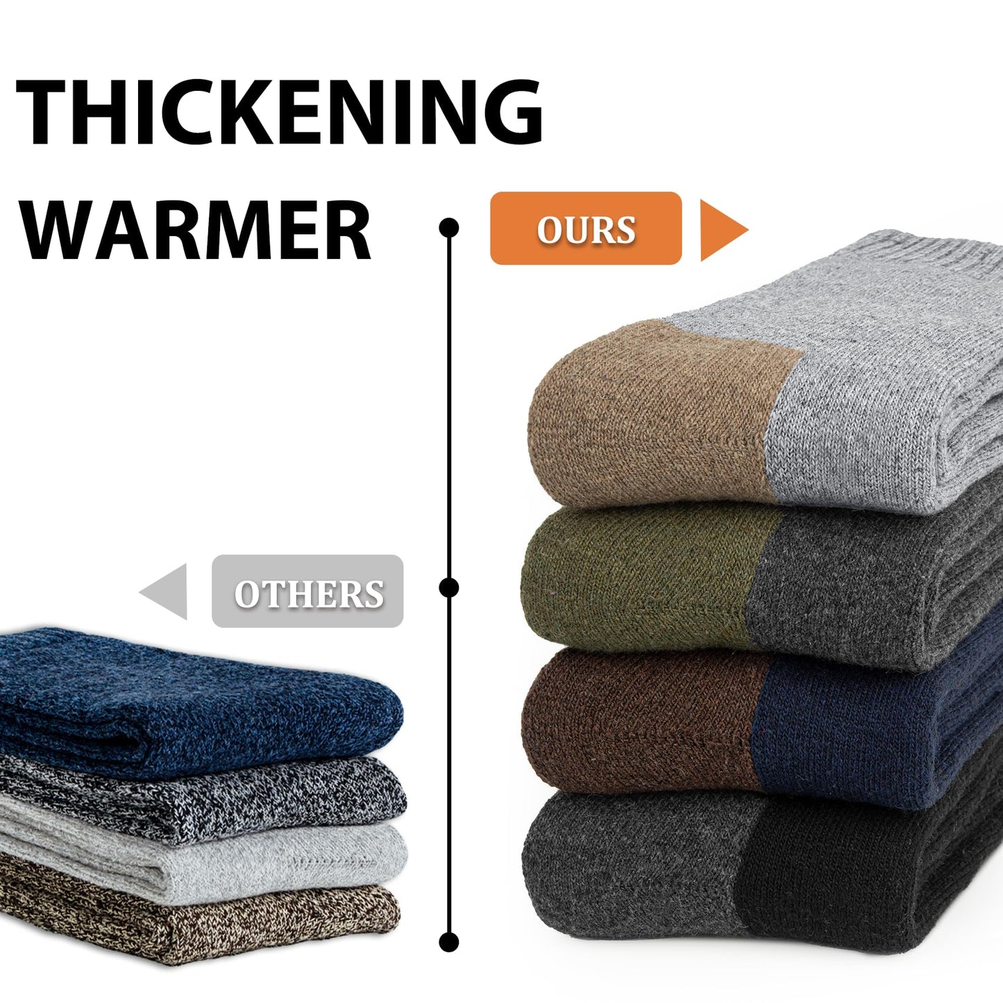 YSense Merino Wool Socks Mens Hiking Thermal Socks Winter Warm Socks Cozy Crew Thick Cushion Socks 5 Pairs