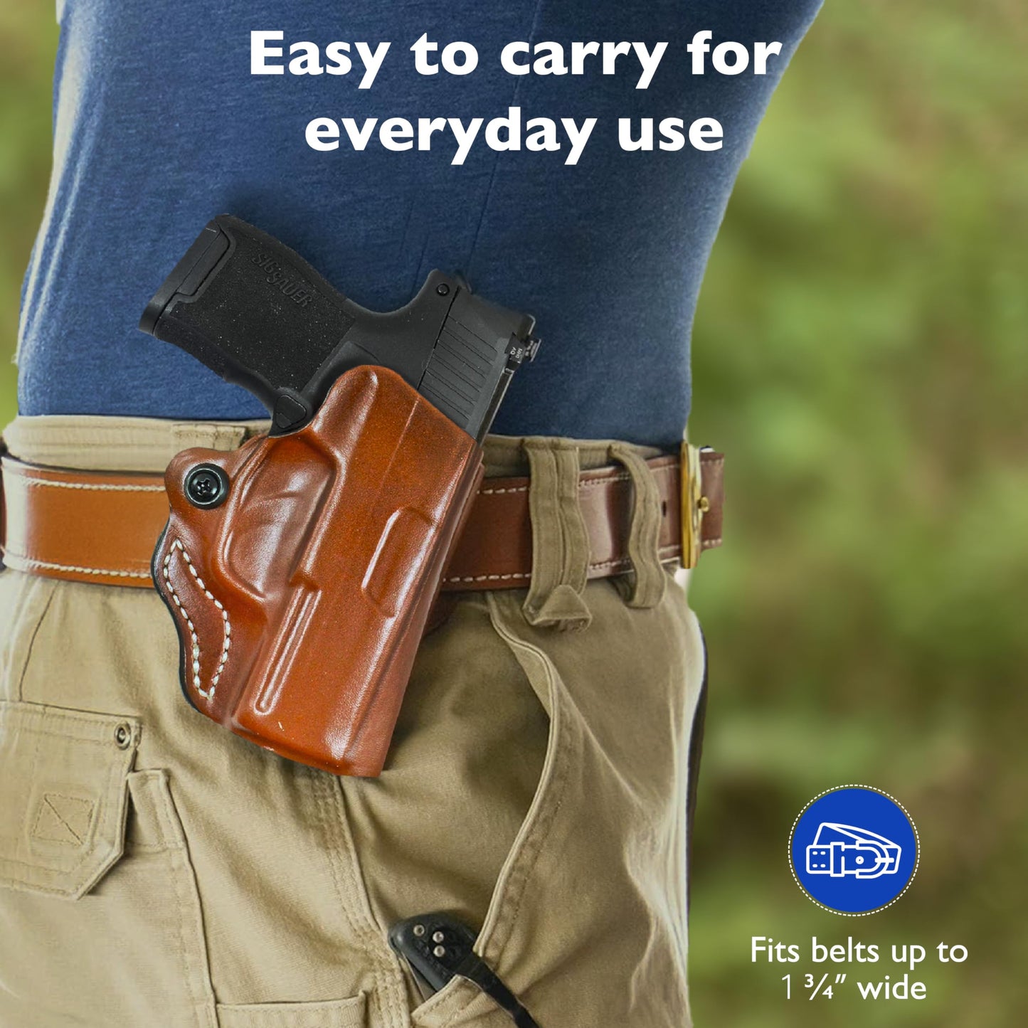 DeSantis Mini Scabbard Gun Holster with Secure Grip, Fits SIG SAUER P365, P365 SAS, P365 with Manual Safety, Leather Molded Holster, Right-Hand Draw, Unisex, Tan