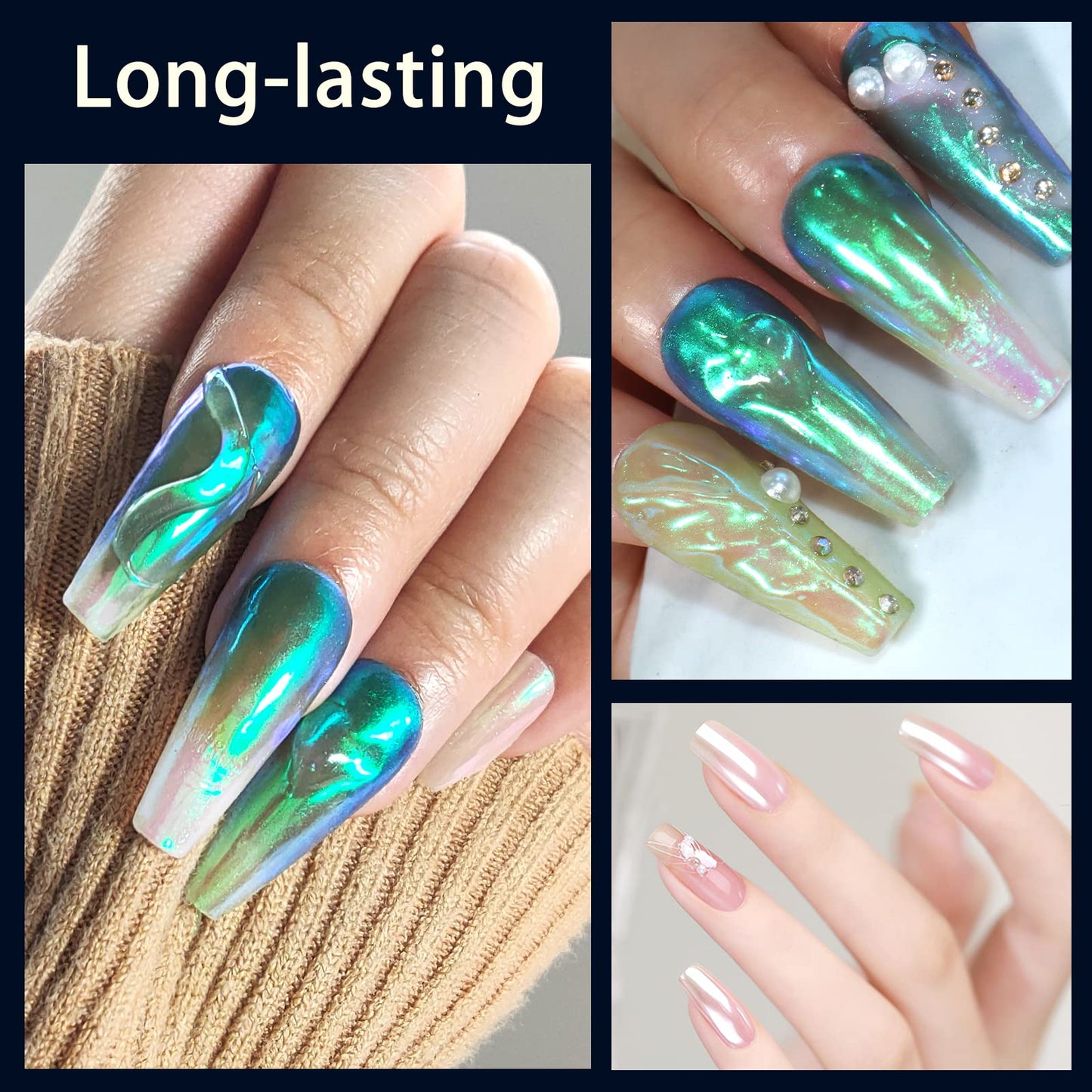 Allstarry Unicorn Chrome Nail Powder, Aurora Mermaid Iridescent White Pearl Nail Chrome Powder Pigment Glitter Fairy Dust for Nail Art, Manicure, Gel Nail Polish - Moonlight Mermaid