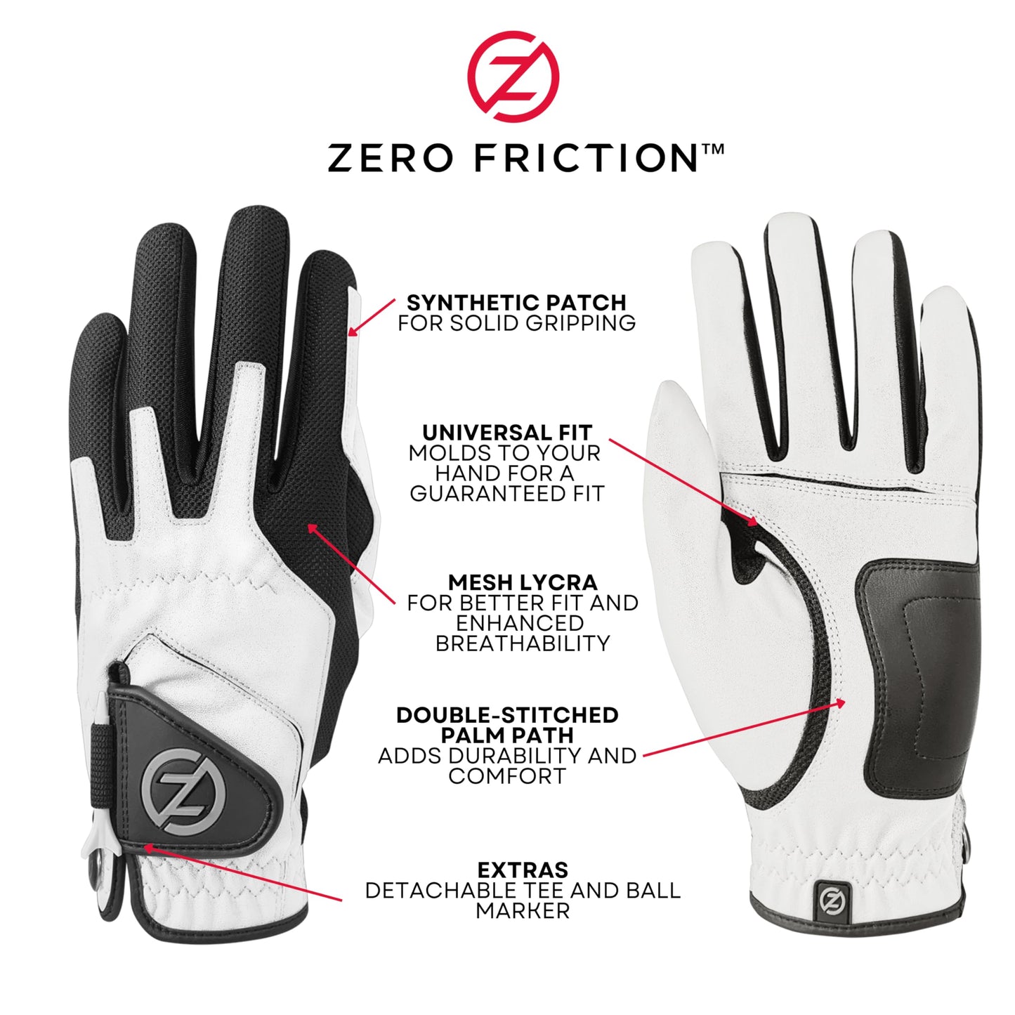 Zero Friction Men's Compression-Fit Synthetic Golf Glove - Universal Fit One Size (Pack of 6), Worn on Left Hand, White/Black/Grey/Blue