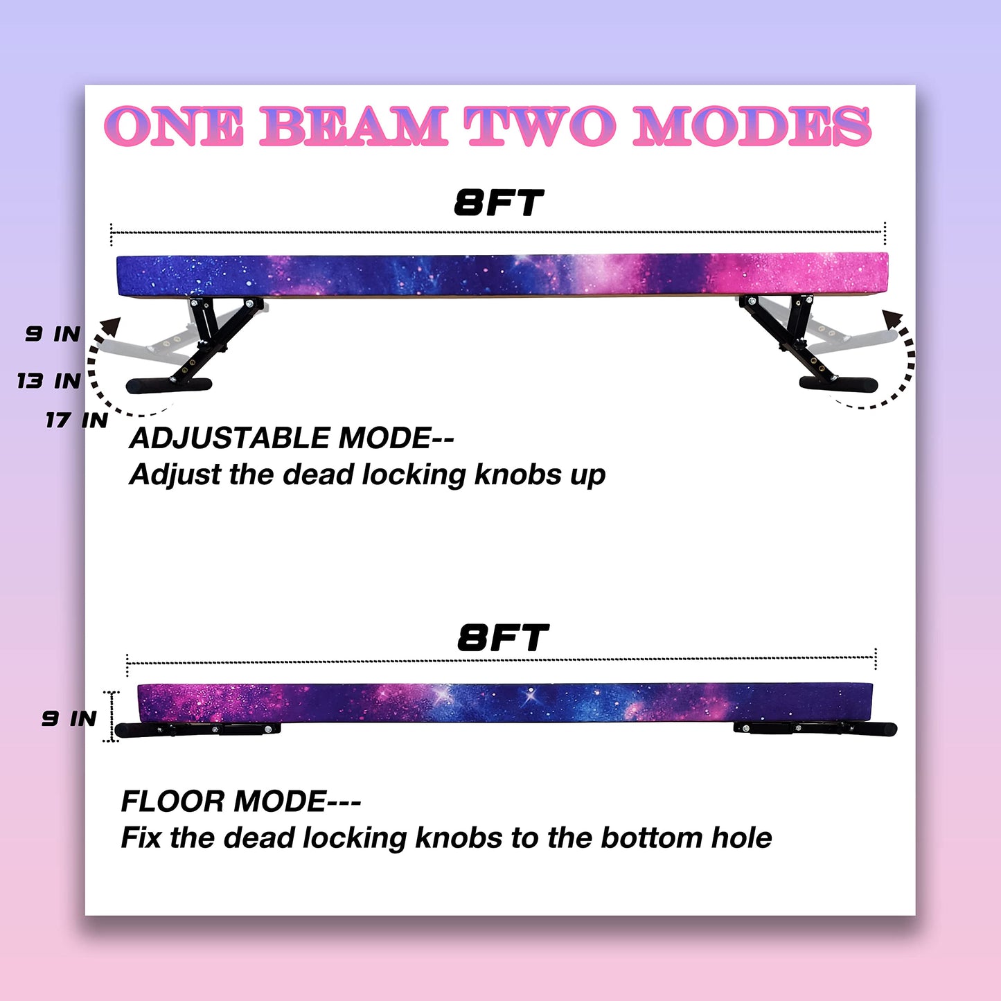 Seliyoo Adjustable Balance Beam,8FT gymnasitcs Beam, Balance Beam for Kids Ages 3-20,high and Lower Floor Beam,Gym Equipment for All Skills Practice at Home