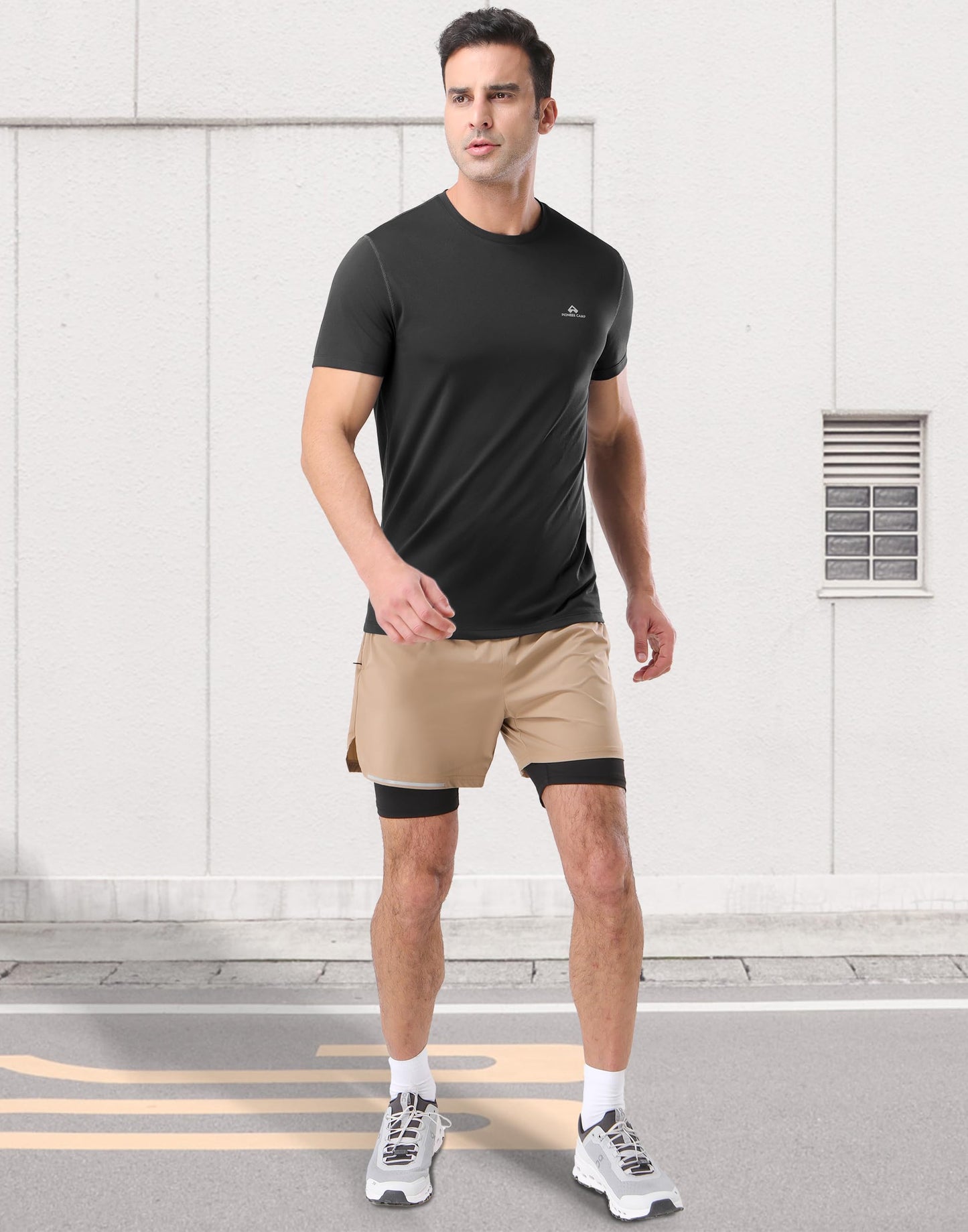 Pioneer Camp Men's Workout Gym Shirts Moisture Wicking Athletic Performance T-Shirts Quick Dry Running Active Top Tees Black