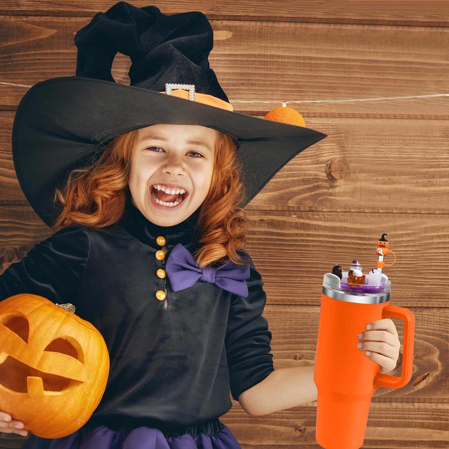 Accessories Compatible with Stanley Cup Lid, Fit for 40 oz Stanley Lid Charms Decor, Silicone Straw Topper Cover Cap, Cute Charms for Stanley 30&40 Oz Tumbler with Handle (Halloween)