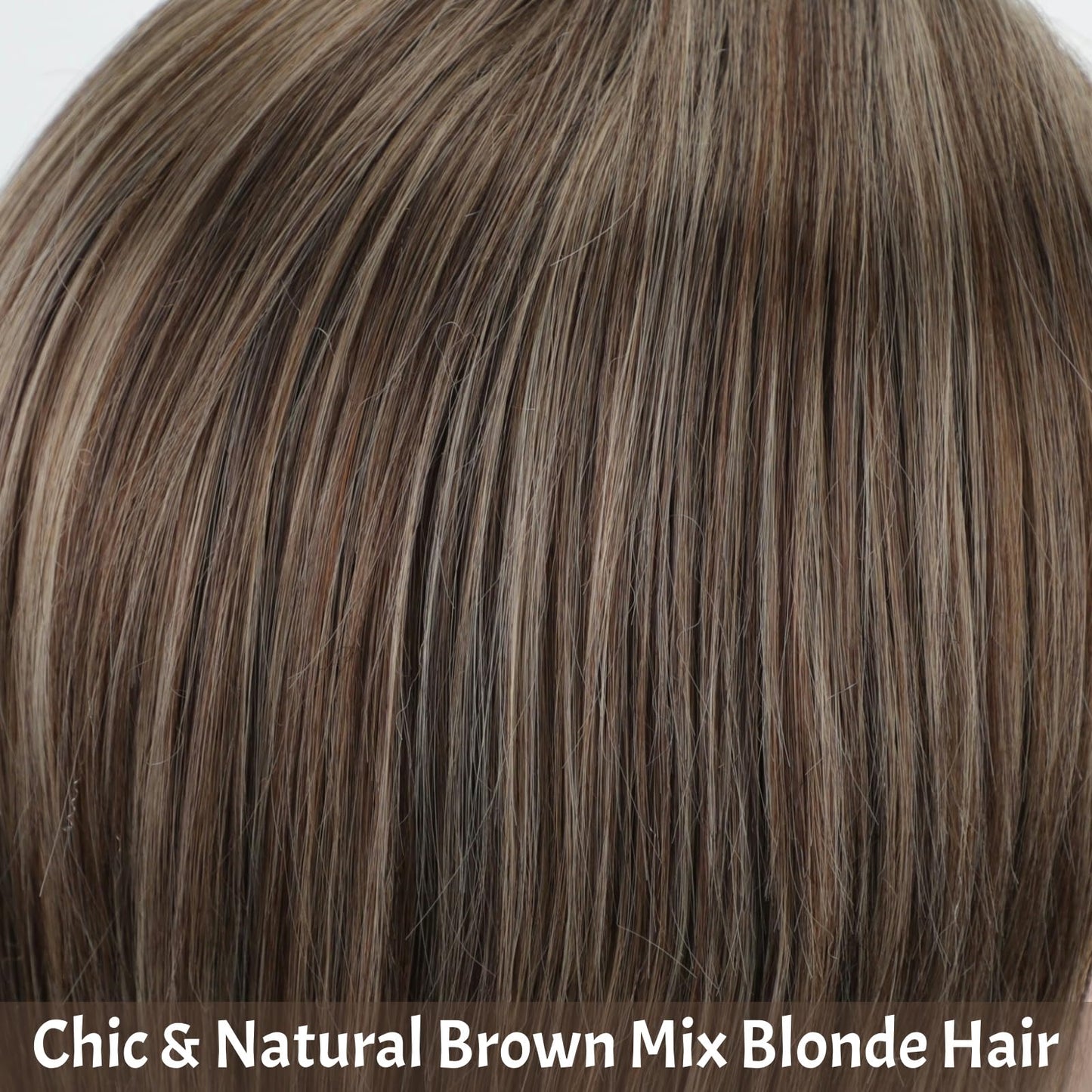 RENERSHOW Brown Highlight Short Pixie Bob Wig with Bangs Layered Brown Mix Blonde Wigs for Women Chin Length Straight Synthetic Wig Natural Looking Daily Party Wig