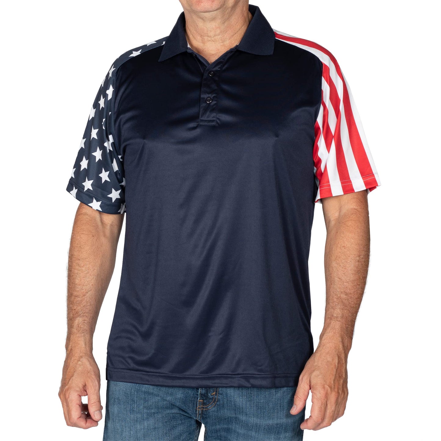 Men's Performance American Flag Polo Shirt | Pull-On Closure American Flag Golf Shirt | USA 4th of July Golf Shirts for Men in 3X-Large