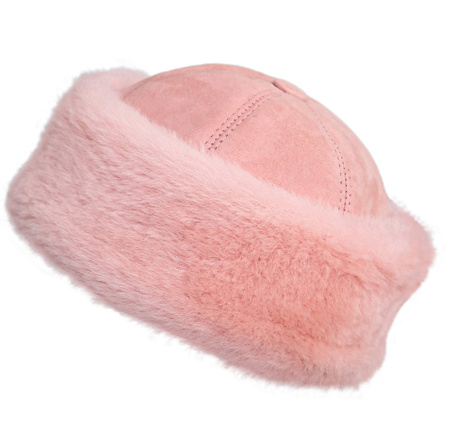 Zavelio Unisex Shearling Sheepskin Winter Fur Beanie Hat (Small, Pink)