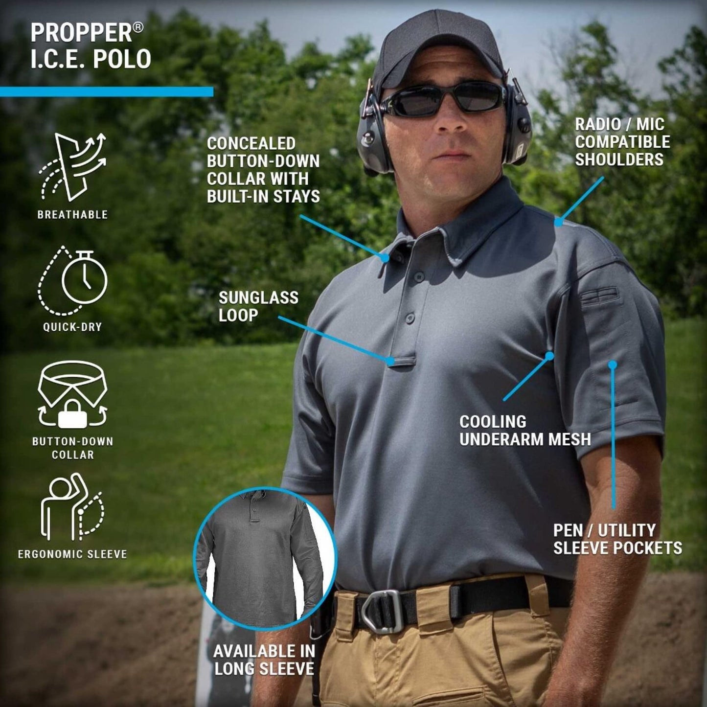 Propper ICE Performance Long Sleeve Men's Polo, Brown, 2X-Large