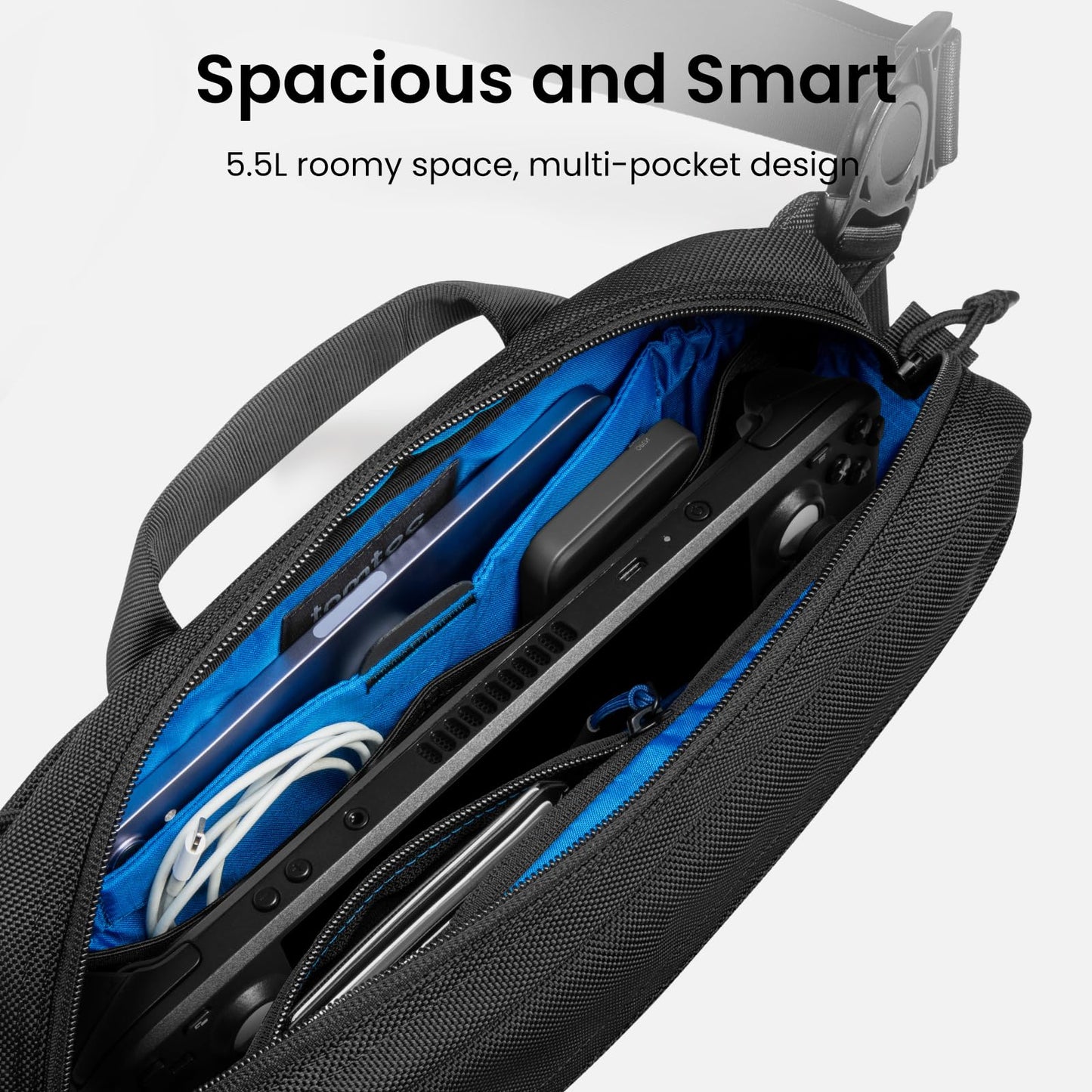 tomtoc 5.5L Sling Bag, Heavy Duty Crossbody Bag for Men, Carry Chest Daypack, Water-resistant Shoulder Travel Bag for Steam Deck, ASUS ROG Ally X, 2024 iPad mini A17 Pro, Urban Techwear, Tactical