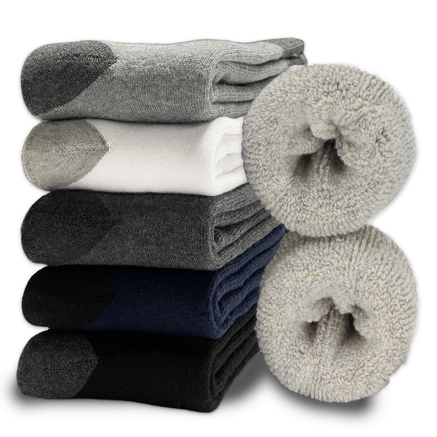 VoJoPi 5 Pairs Warm Thermal Socks for Men Thick Wool Hiking Winter Warm Socks Moisture Wicking Cozy Socks for Cold Weather