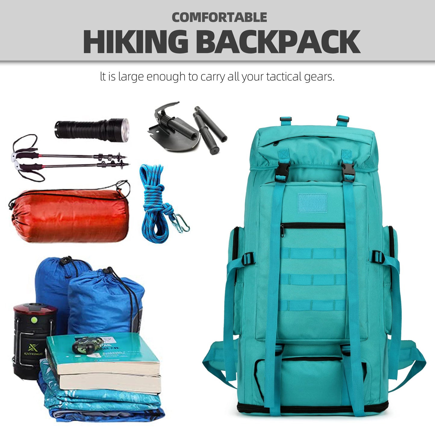 KXBUNQD 100L Hiking Camping Backpack Tactical Backpack for Men Large Survival Hunting Waterproof Backpack Molle Rucksack Military Camping Backpacking Daypack