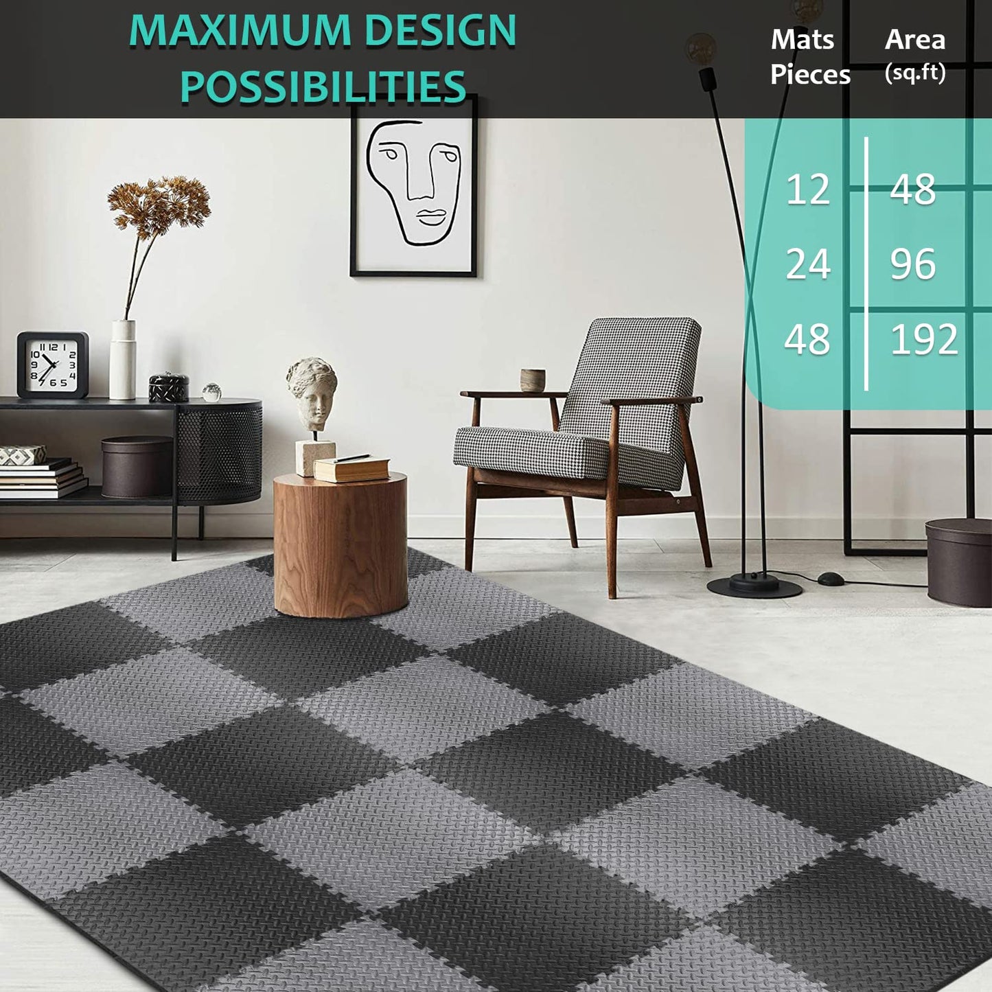 Puzzle Exercise Mat with 24 Tiles Interlocking Foam Mats, EVA Foam Floor Tiles, Protective Flooring Mats Interlocking for Gym Equipment and Cushion for Workouts