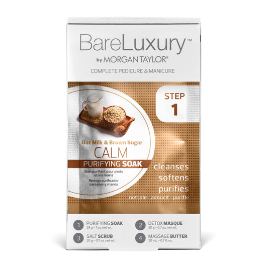 Morgan Taylor BareLuxury 4-Step Complete Pedicure & Manicure Packs (Calm Oat Milk & Brown Sugar) - Complete Nail Care with Soak, Masque, Scrub & Massage Butter, Professional Spa-Quality Treatments.