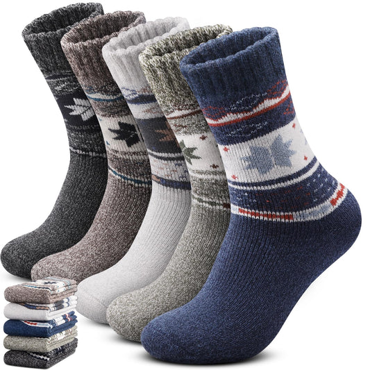 Yeblues Winter Warm Thick Wool Socks for men, Thermal Wool Hiking Socks, Breathable Cozy Crew Socks for Men Cold Weather 5 Pairs(size 12-17)