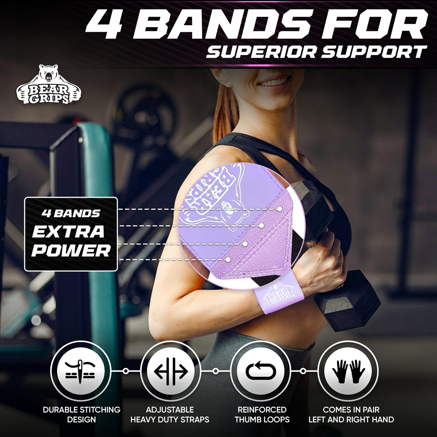 Bear Grips Extra Strength Gym Wrist Wraps for Weightlifting | 2 Wrist Wraps Per Pack | 12" & 18" | Unisex Accessory for Fitness, Gymnastics, Exercise
