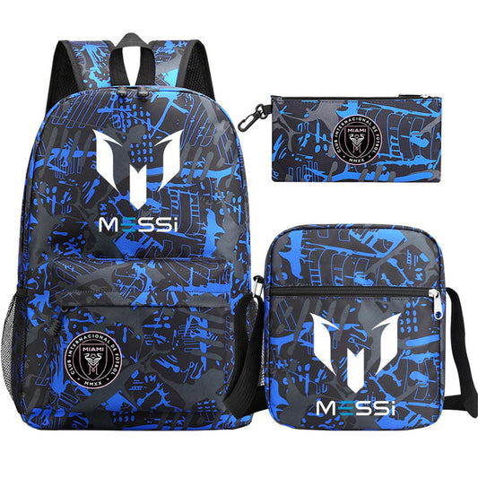 enttgo Unisex Lionel Messi 3 in 1 Backpack Set-Miami CF Novelty Casual Bookbag Waterproof Canvas Knapsack for Travel