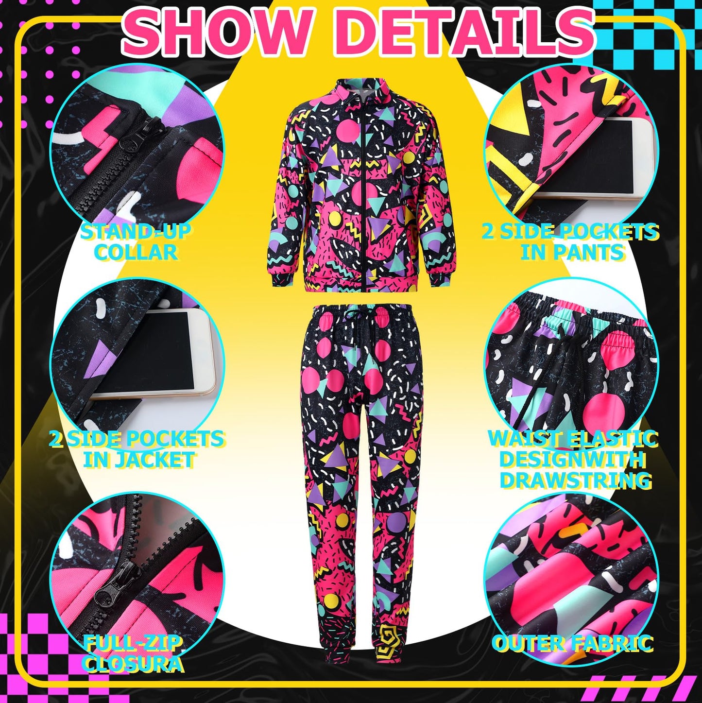 Mepase Retro 80s 90s Outfit for Men Side Taping Sportswear Urbanwear Streetwear Casual Long Sleeve 90s Tracksuit for Jogger (Modern,Large)